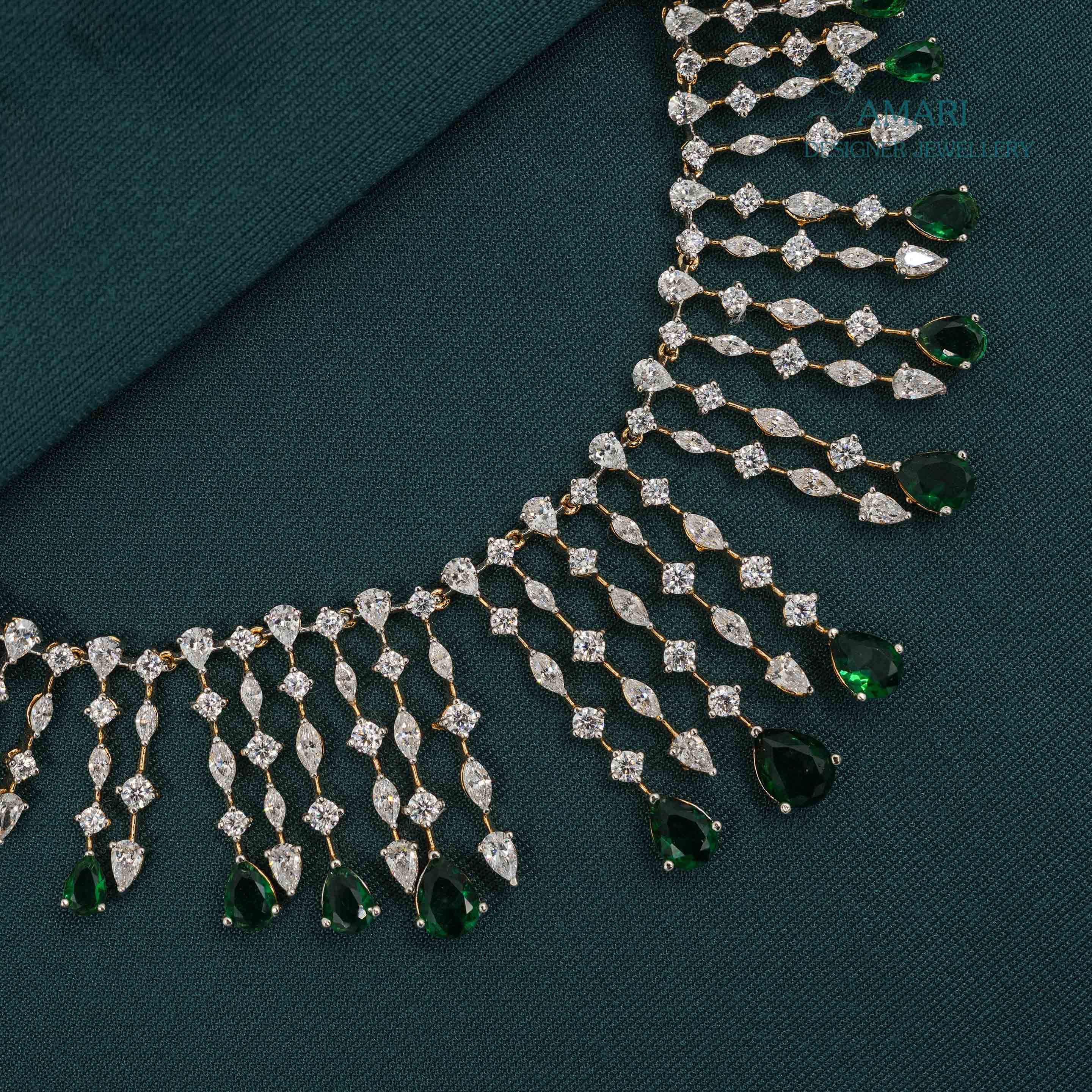 Green emerald drops with floral Necklace -