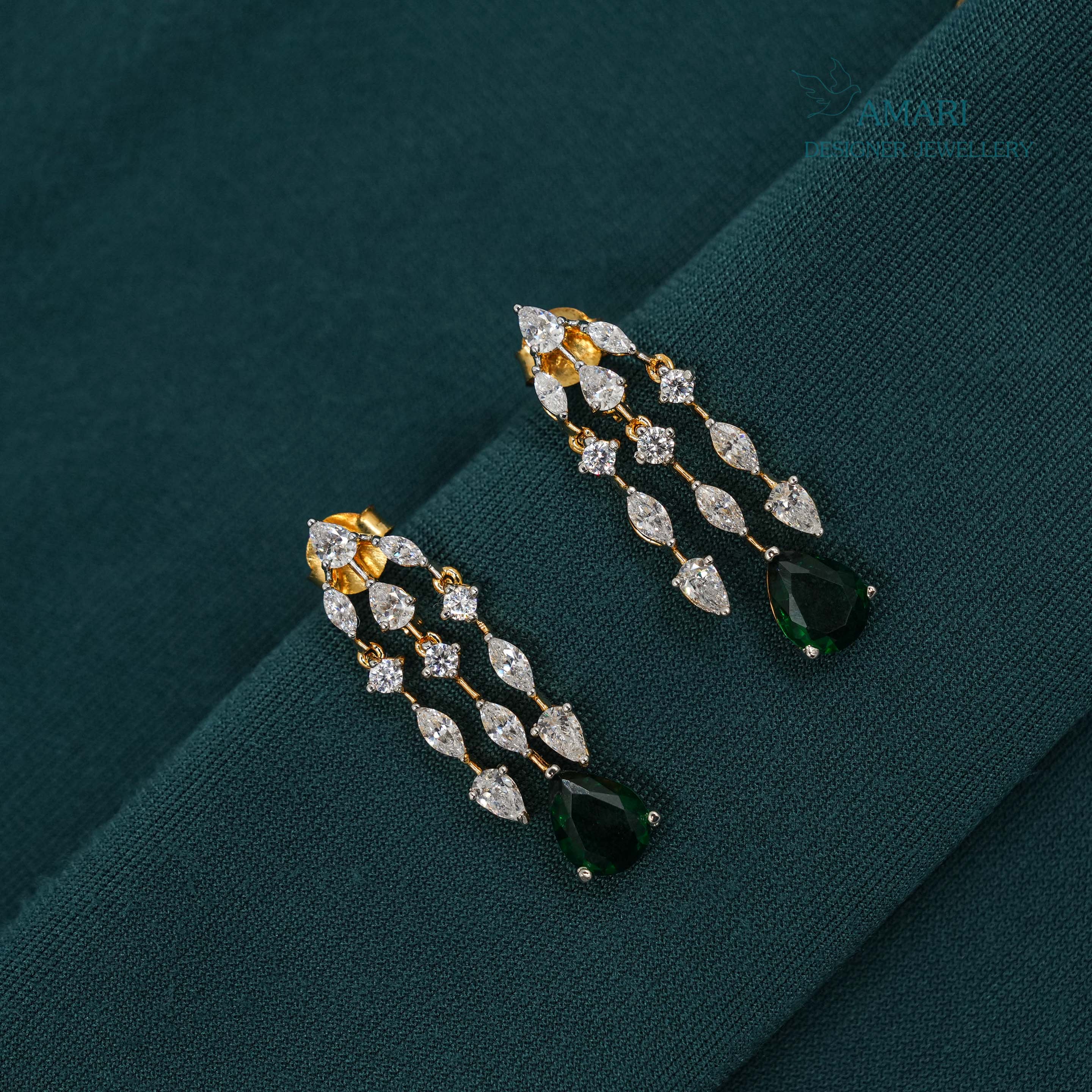 Green emerald drops with floral Necklace -