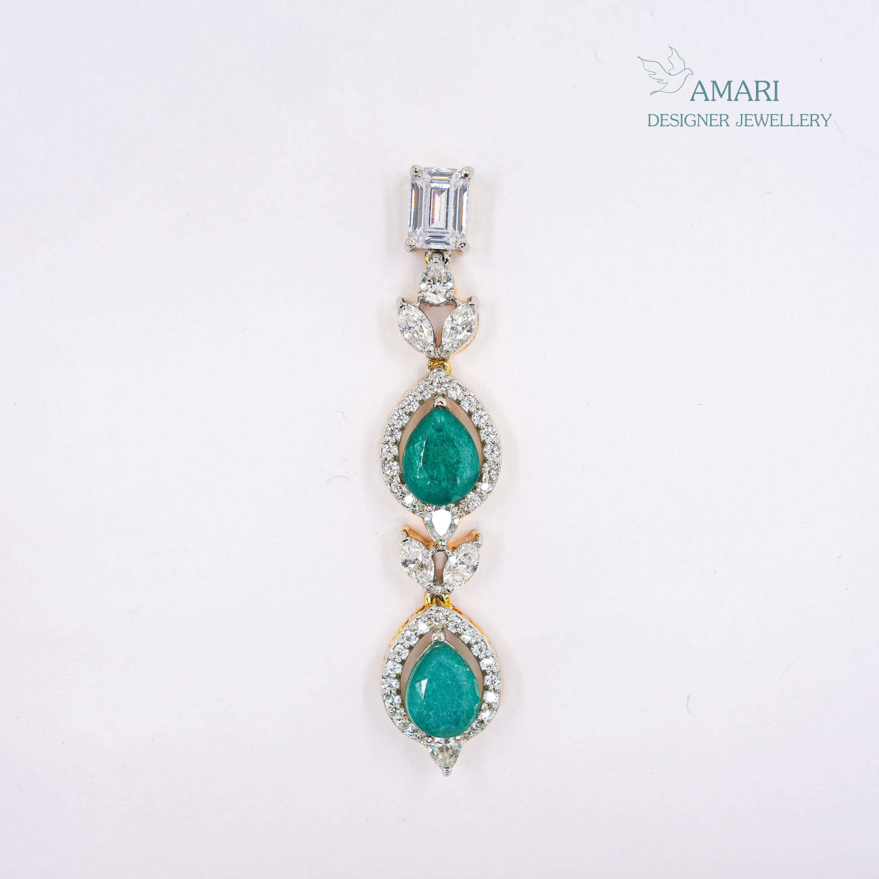 Green Stone With White Diamond -