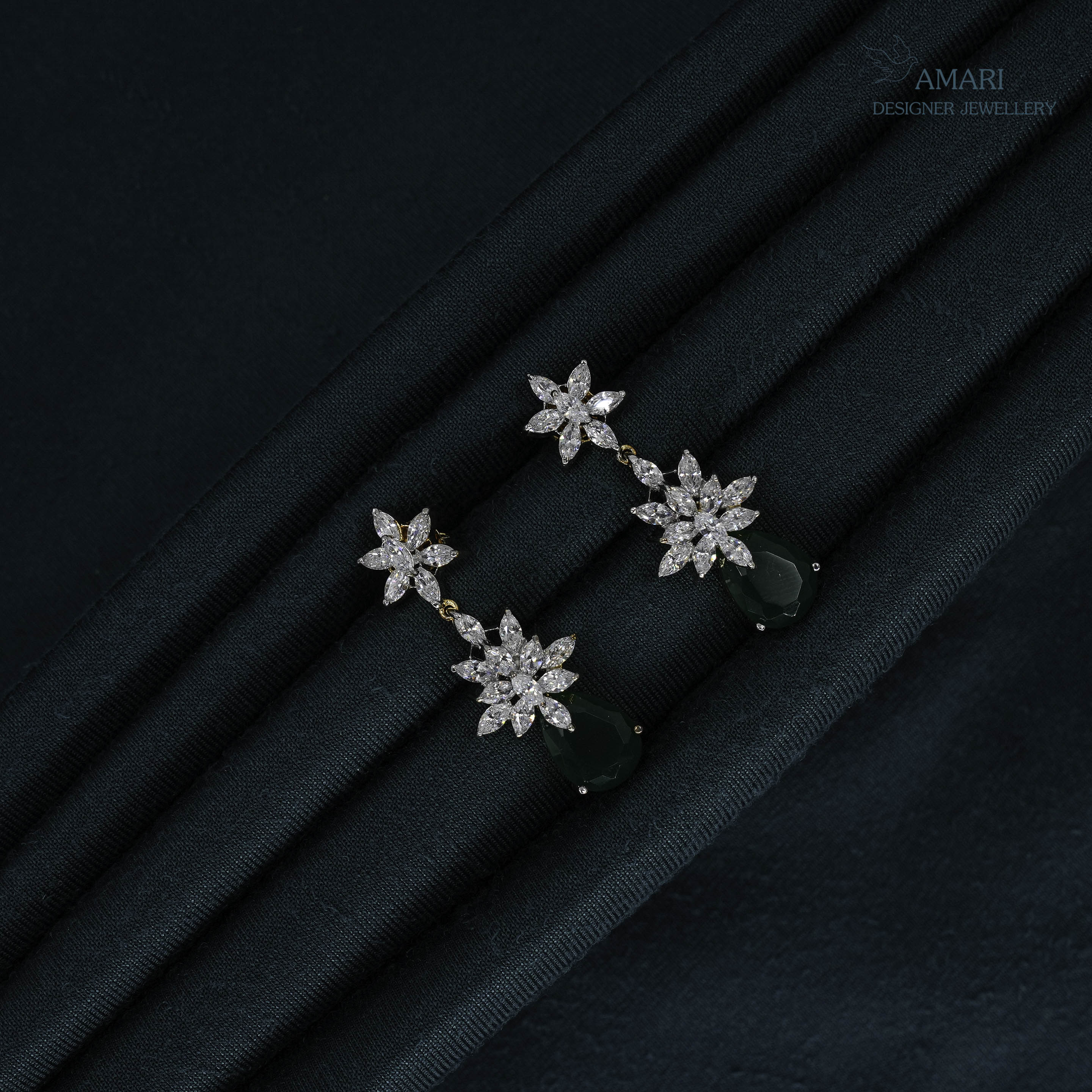 Pink Teardrop Starburst Silver Earrings -