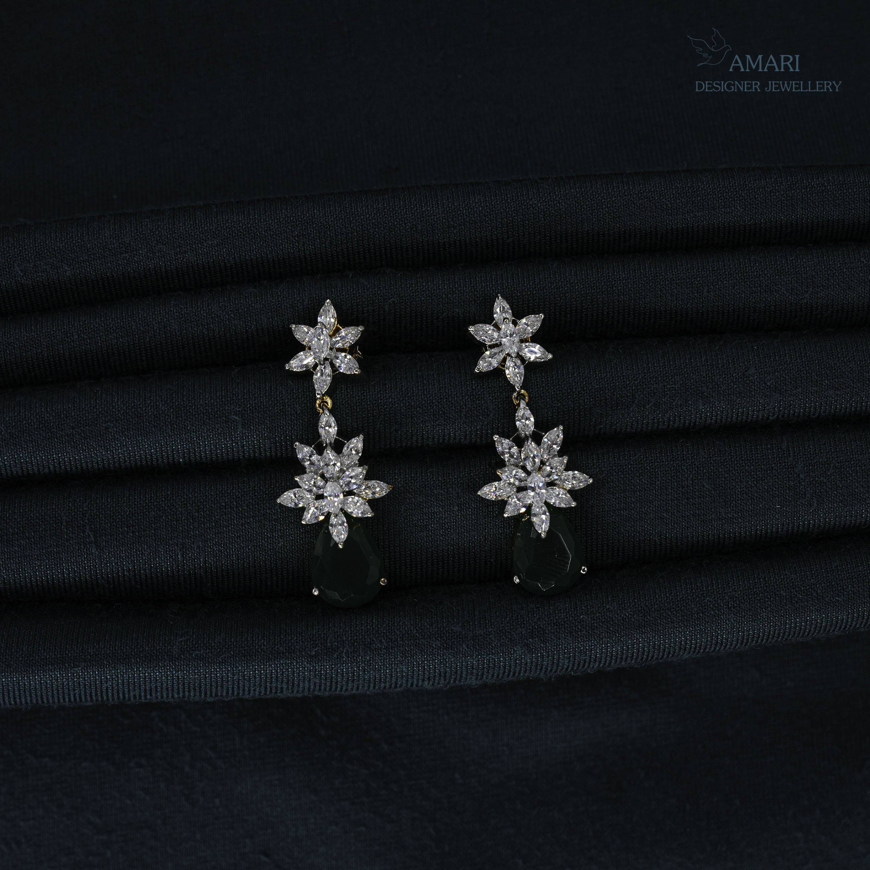 Pink Teardrop Starburst Silver Earrings -