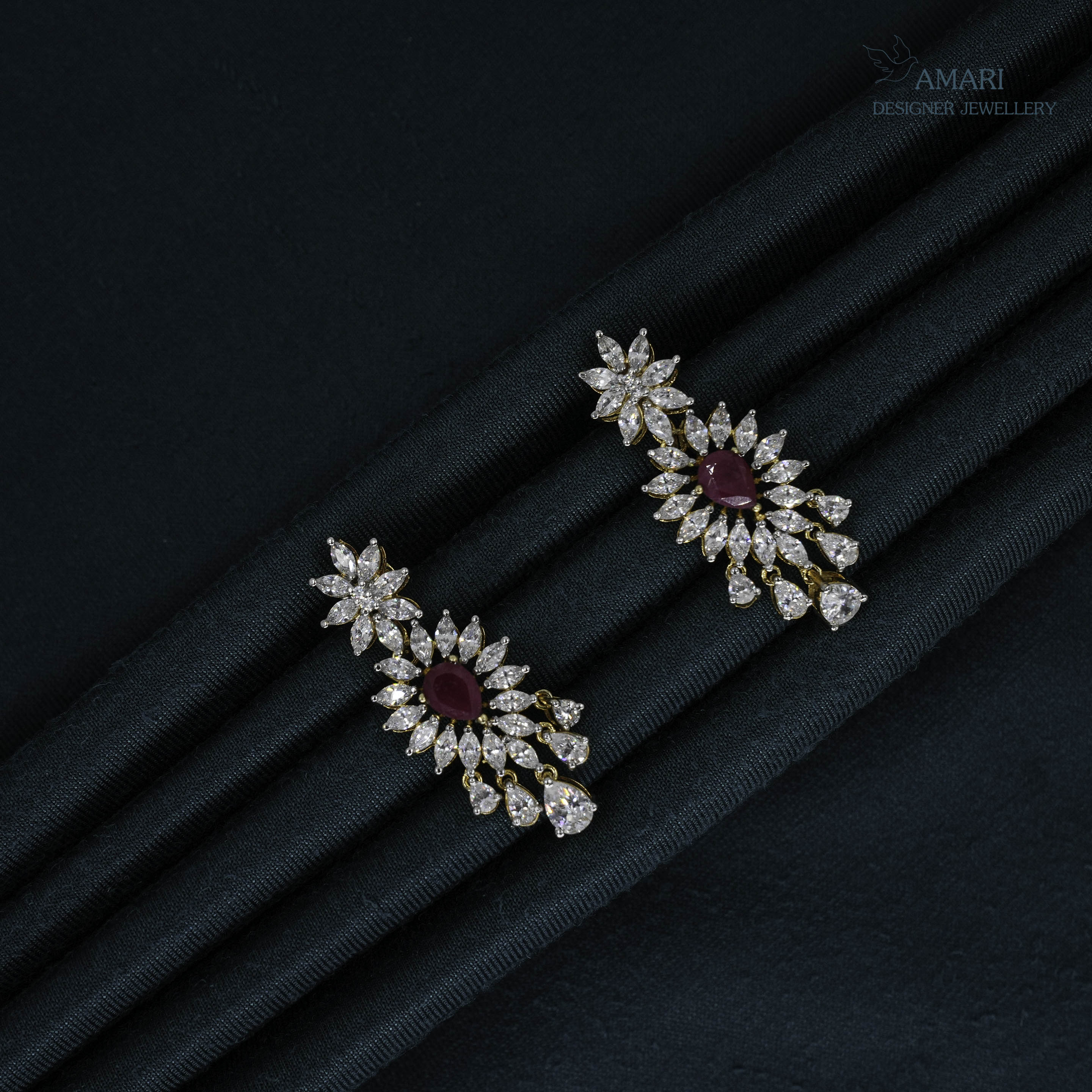 Fuchsia Floral Medallion Silver Earrings