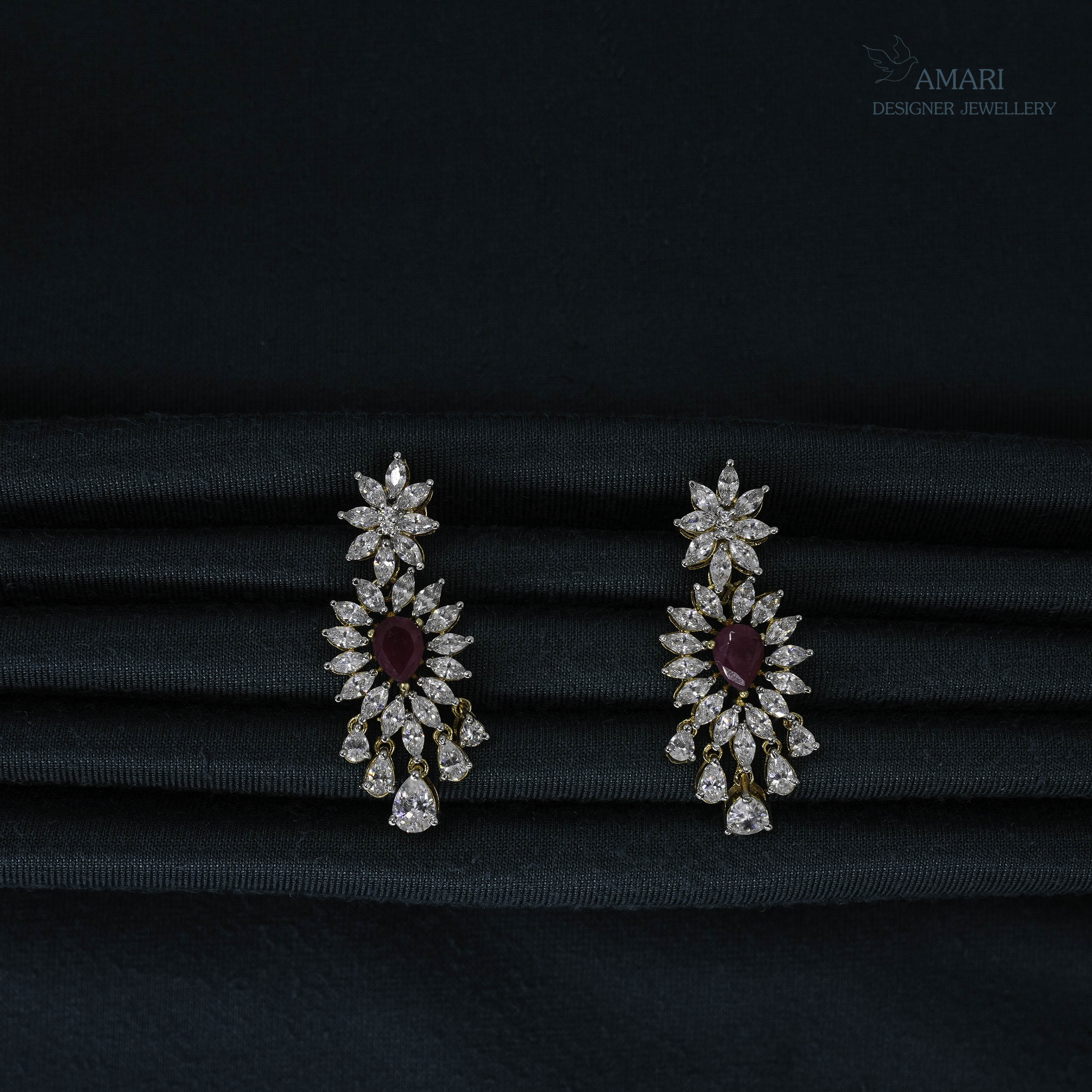 Fuchsia Floral Medallion Silver Earrings -