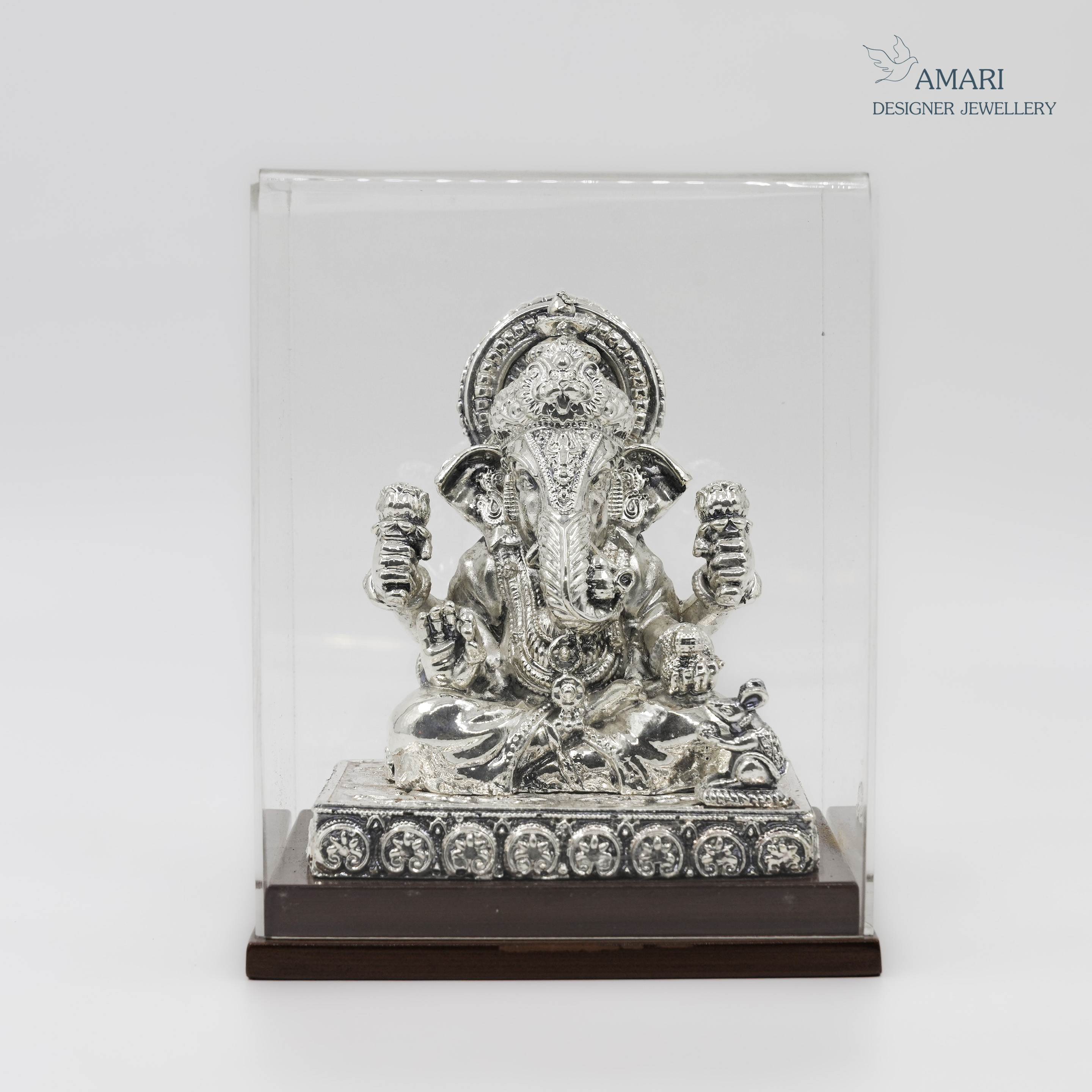 Silver Ganesha Idol with Glass Framing