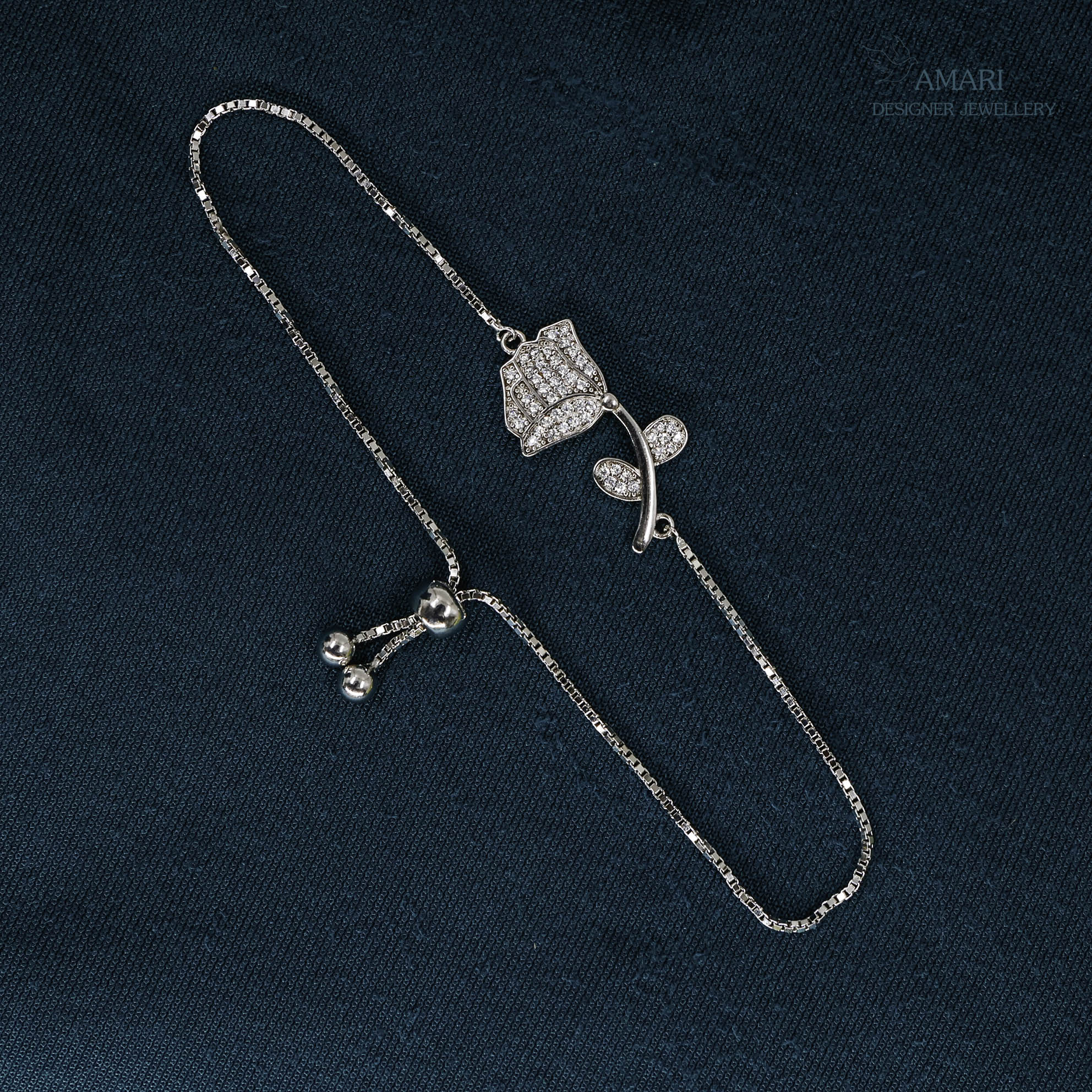 Flower With Adjustable Silver Bracelet