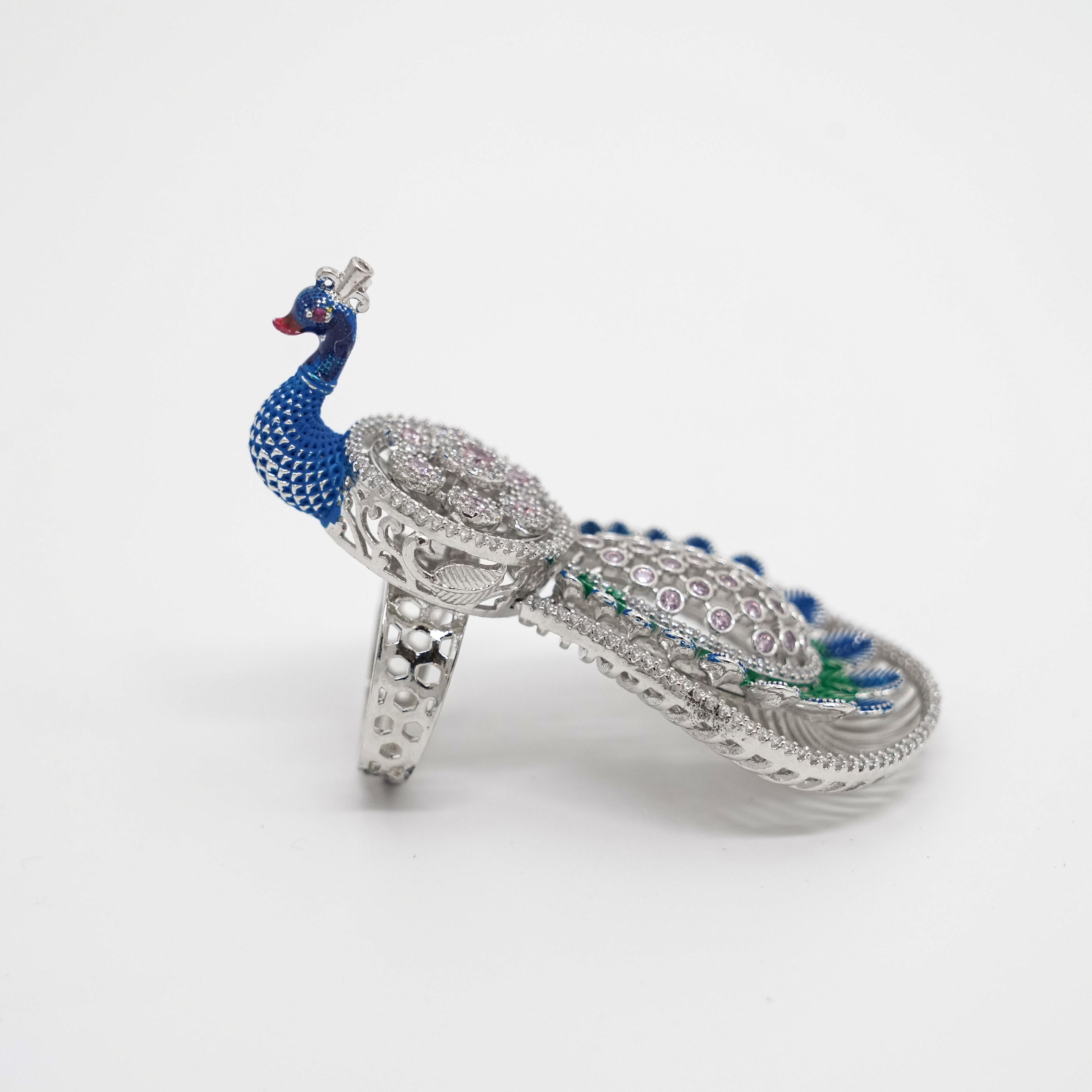 Arham Silver Palace - Silver Peacock Designer Ring