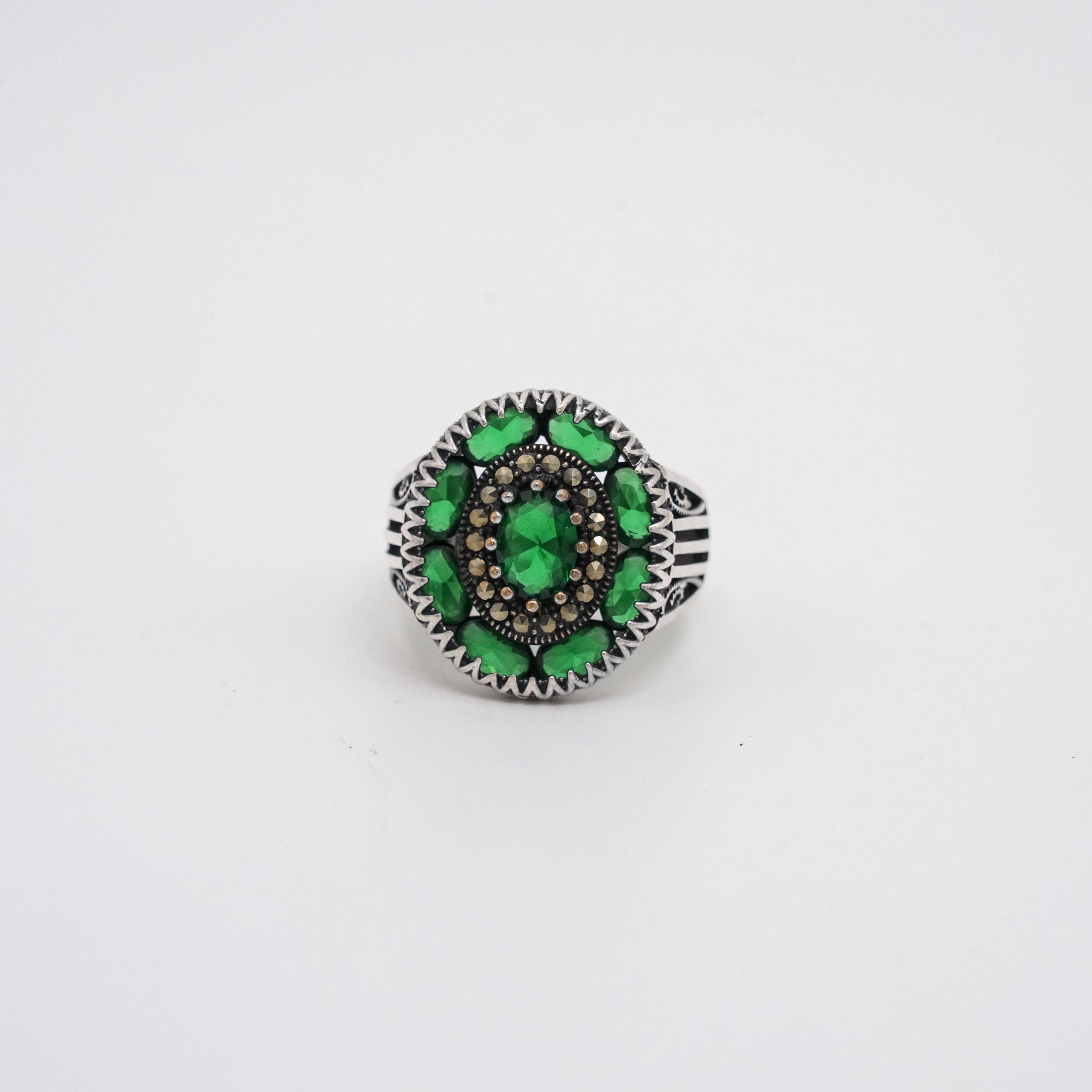 Arham Silver Palace - Silver Green Ring