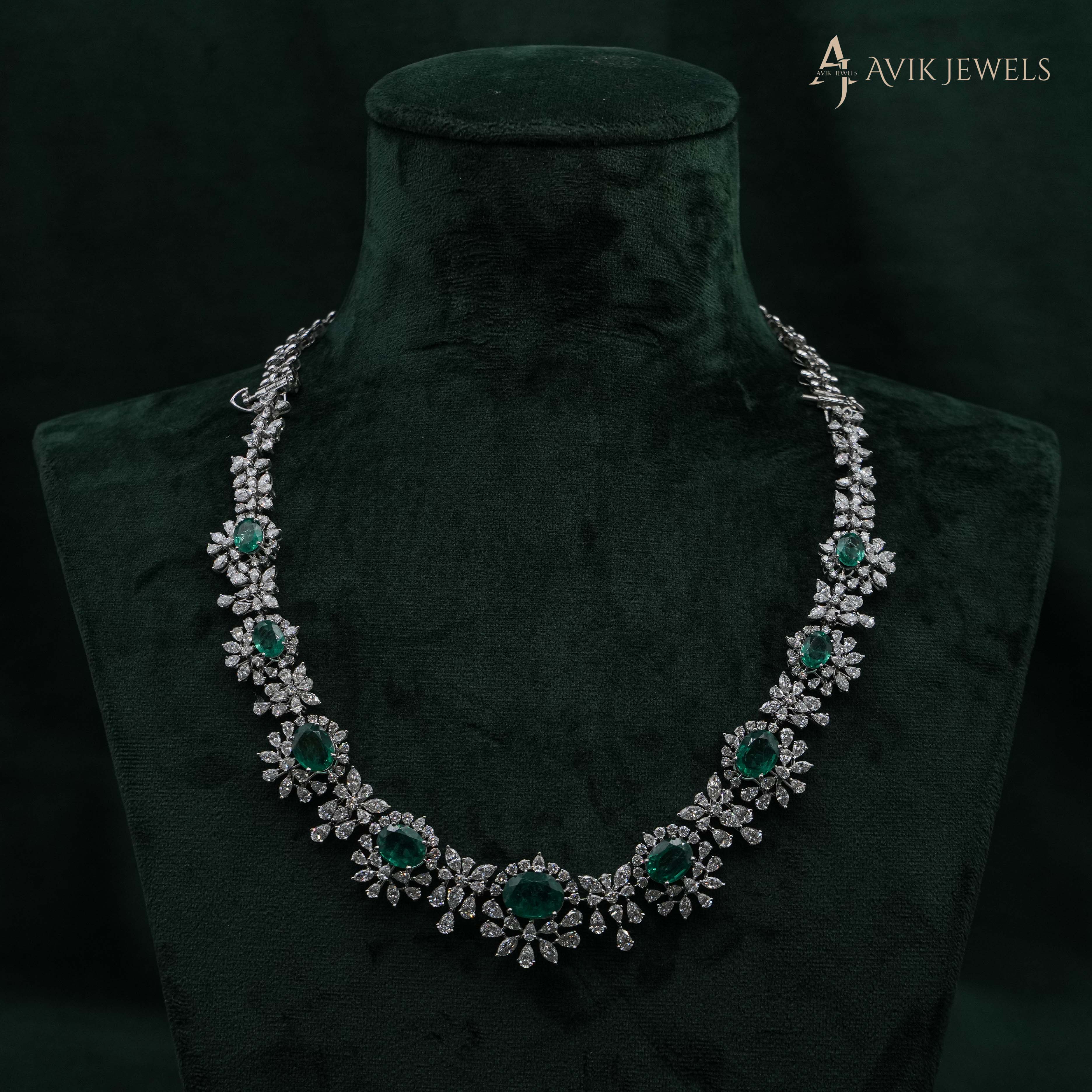 18KT Triple-Layered Lab Grown Multi-Cut Diamond & Oval cut Emerald Masterpiece - Line 3