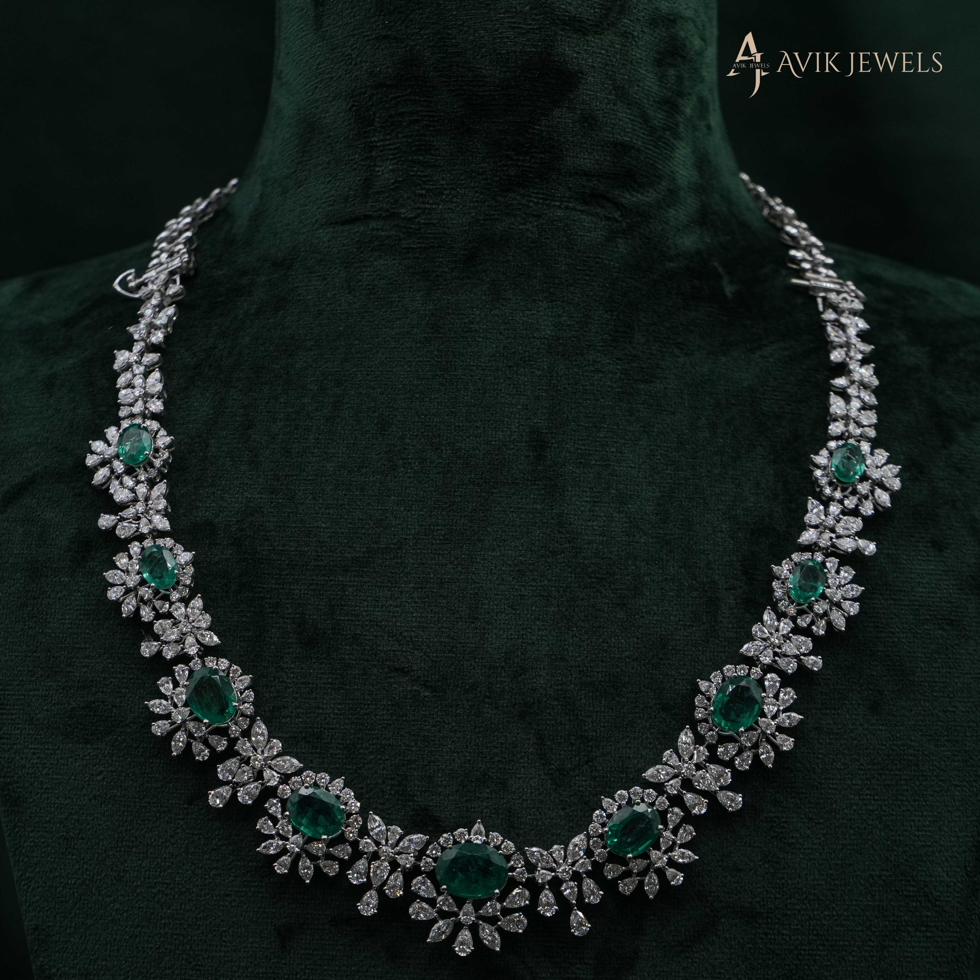18KT Triple-Layered Lab Grown Multi-Cut Diamond & Oval cut Emerald Masterpiece - Line 3