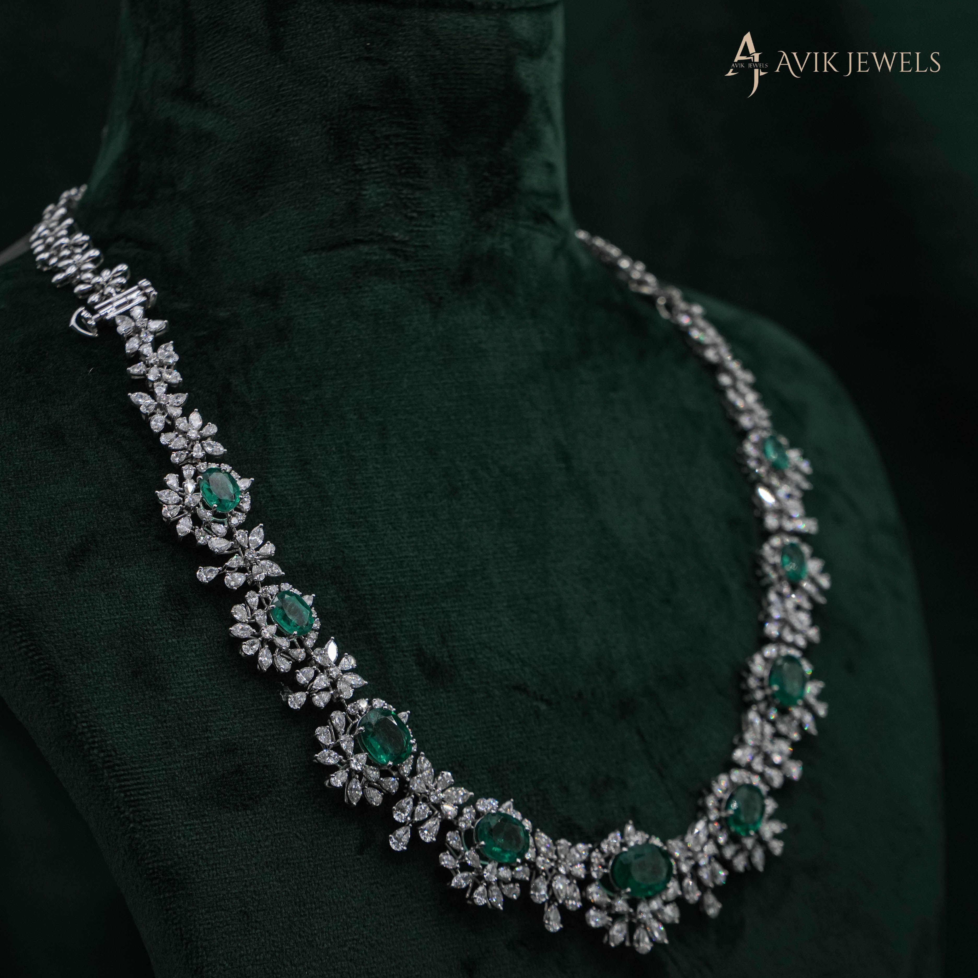 18KT Triple-Layered Lab Grown Multi-Cut Diamond & Oval cut Emerald Masterpiece - Line 3