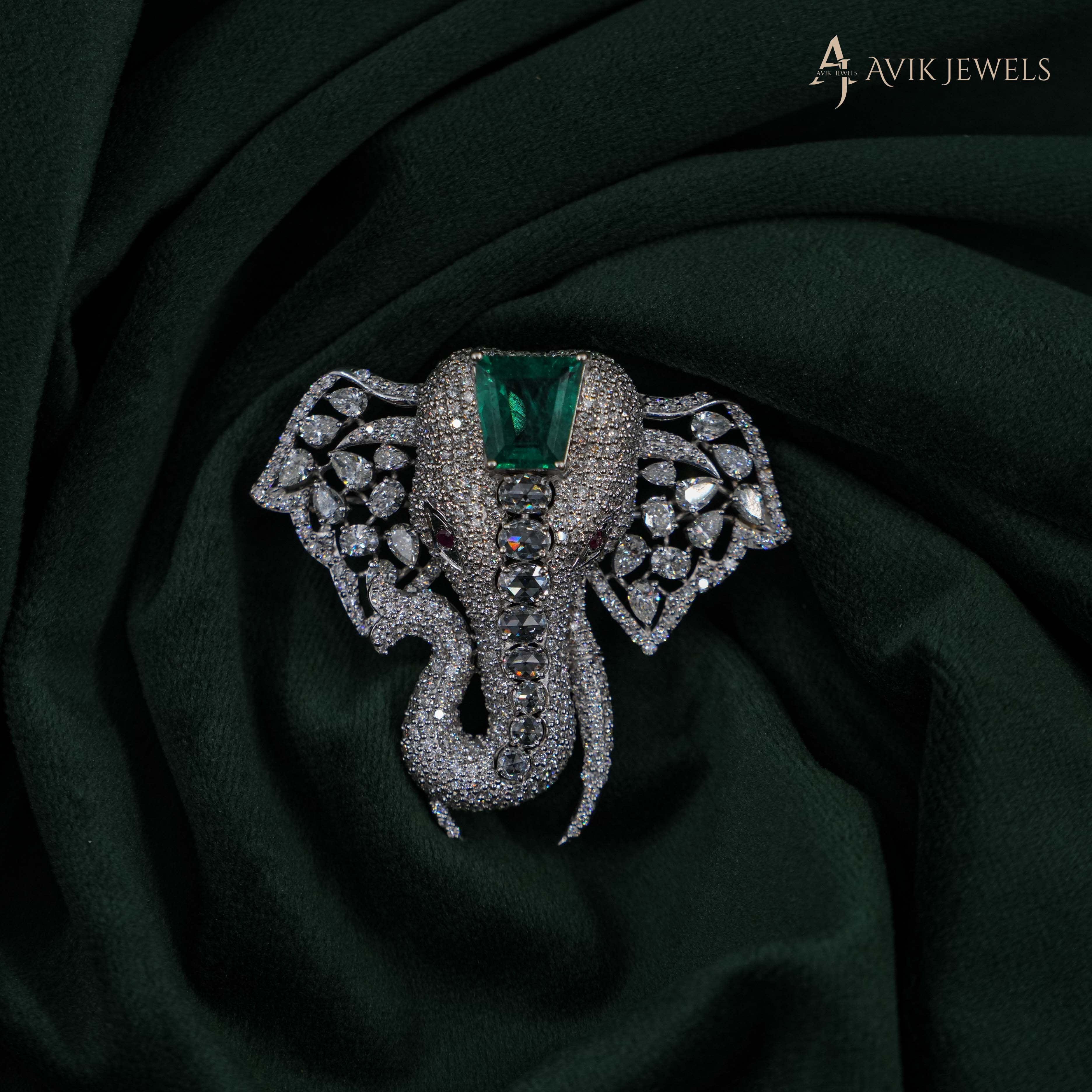 Avik Jewels - Diamond Elephant Brooch