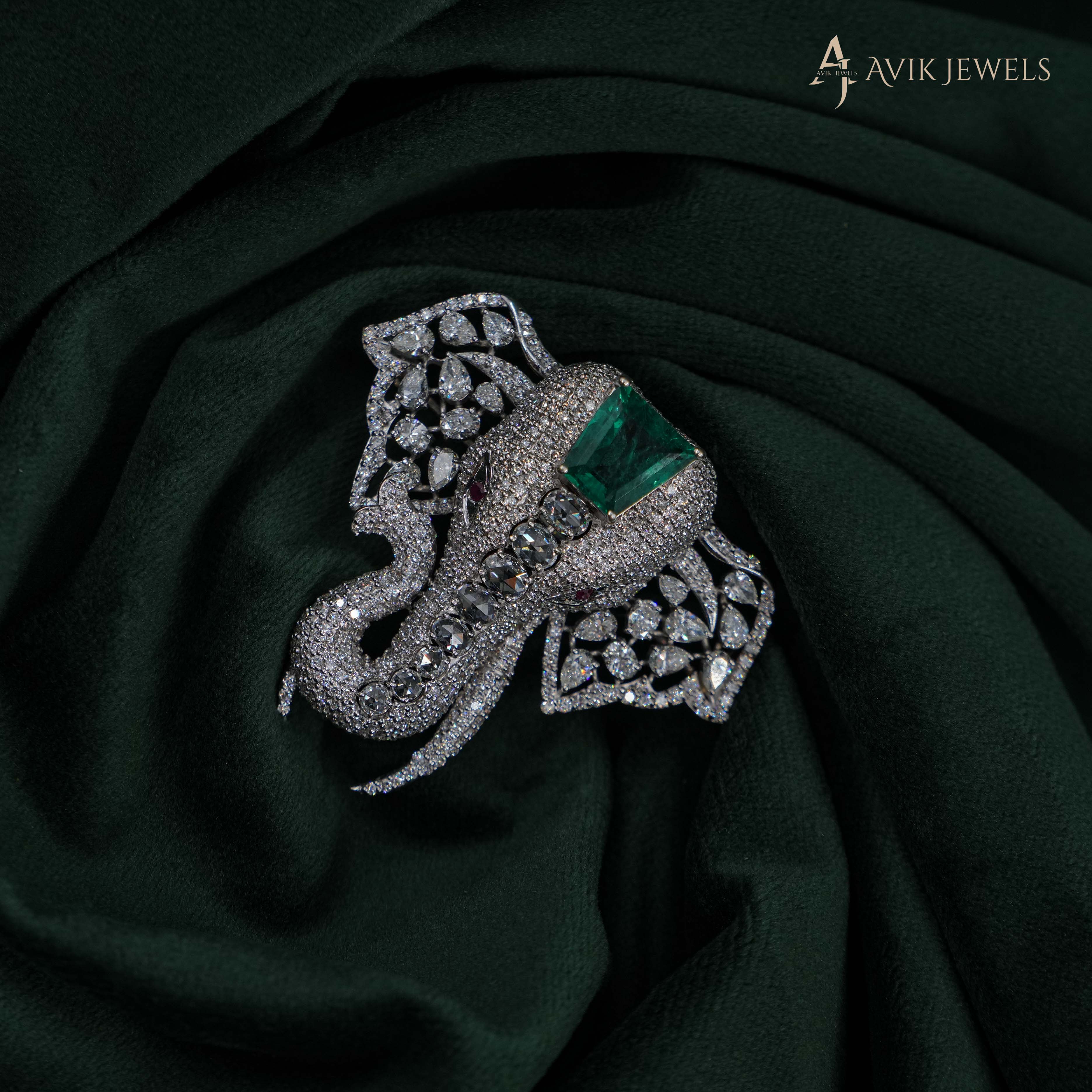 Avik Jewels - Diamond Elephant Brooch