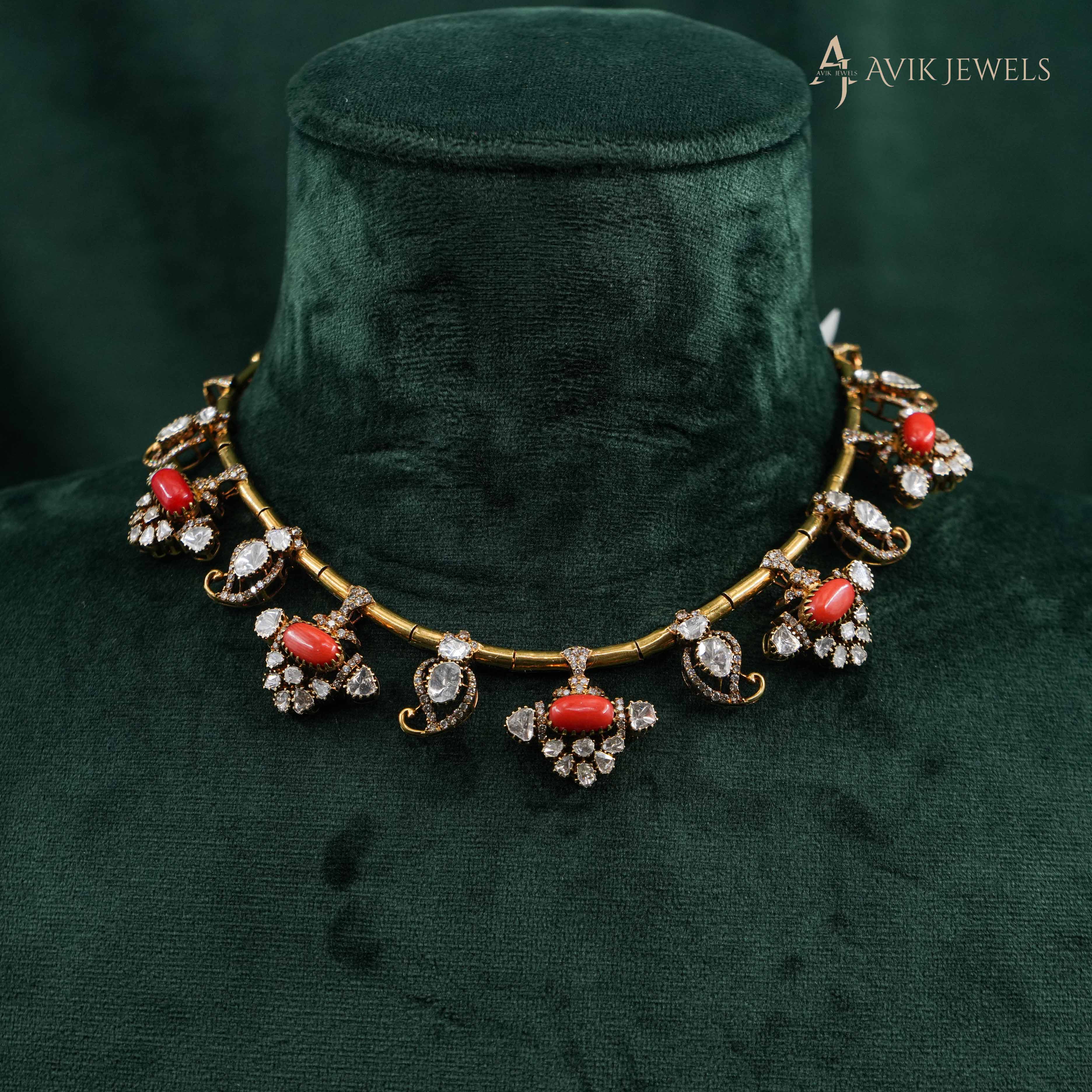Avik Jewels - Polki Coral Necklace