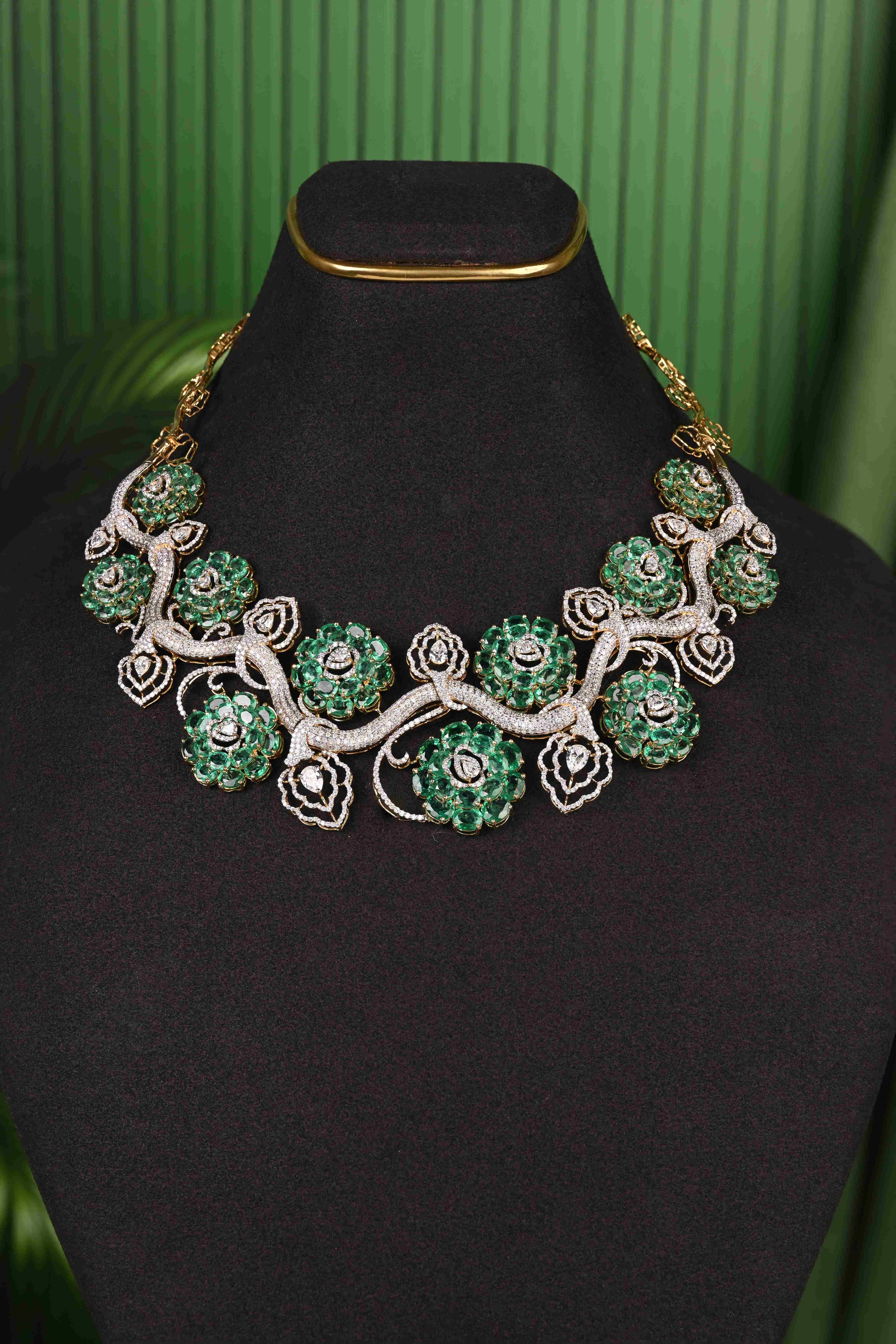 Brinda Gold and Diamonds - Emerald Garden Floral Necklace