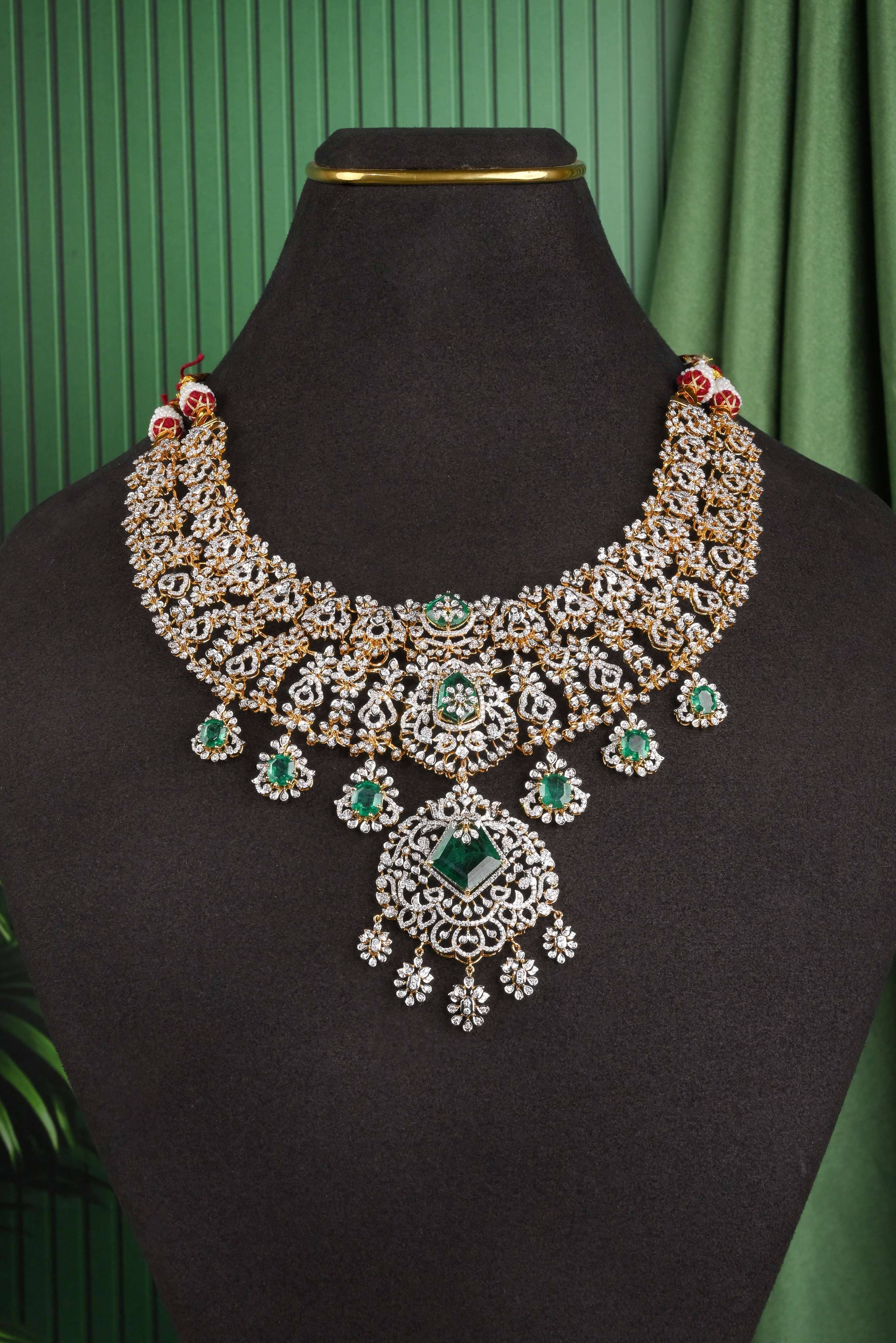 Brinda Gold and Diamonds - Diamond Emerald Necklace