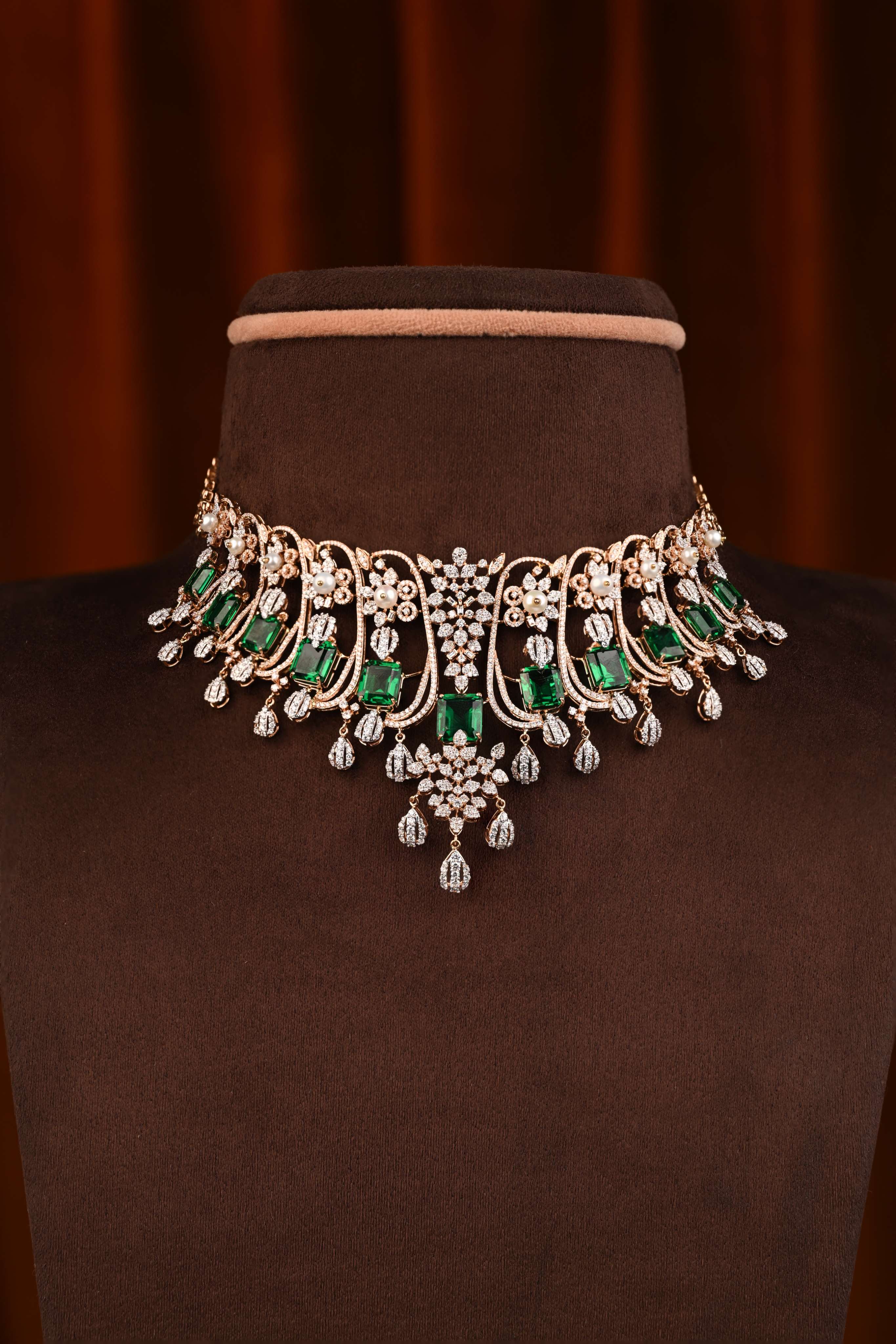 Brinda Gold and Diamonds - Emerald Gold Necklace