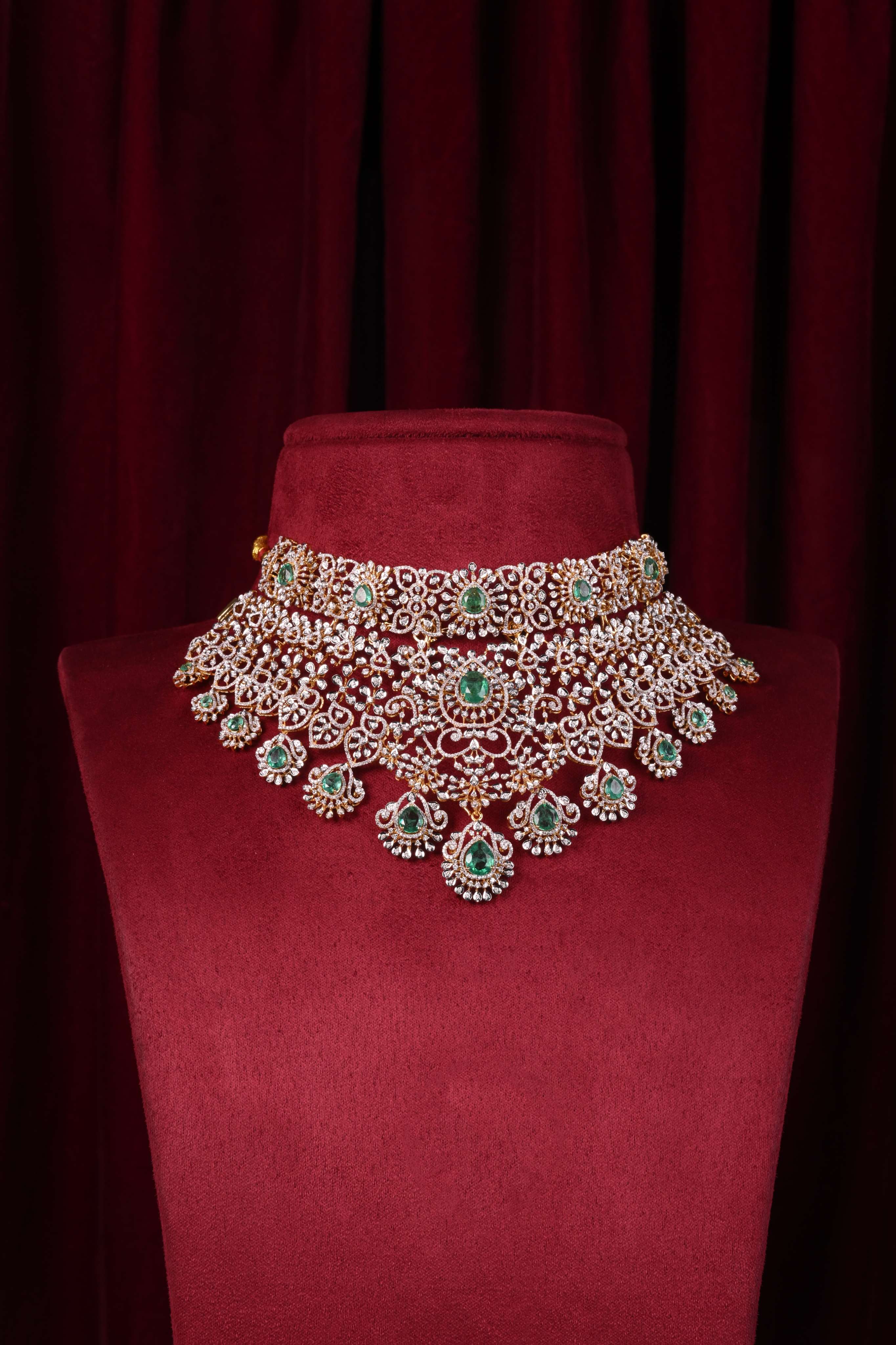 Brinda Gold and Diamonds - Diamond Emerald Necklace