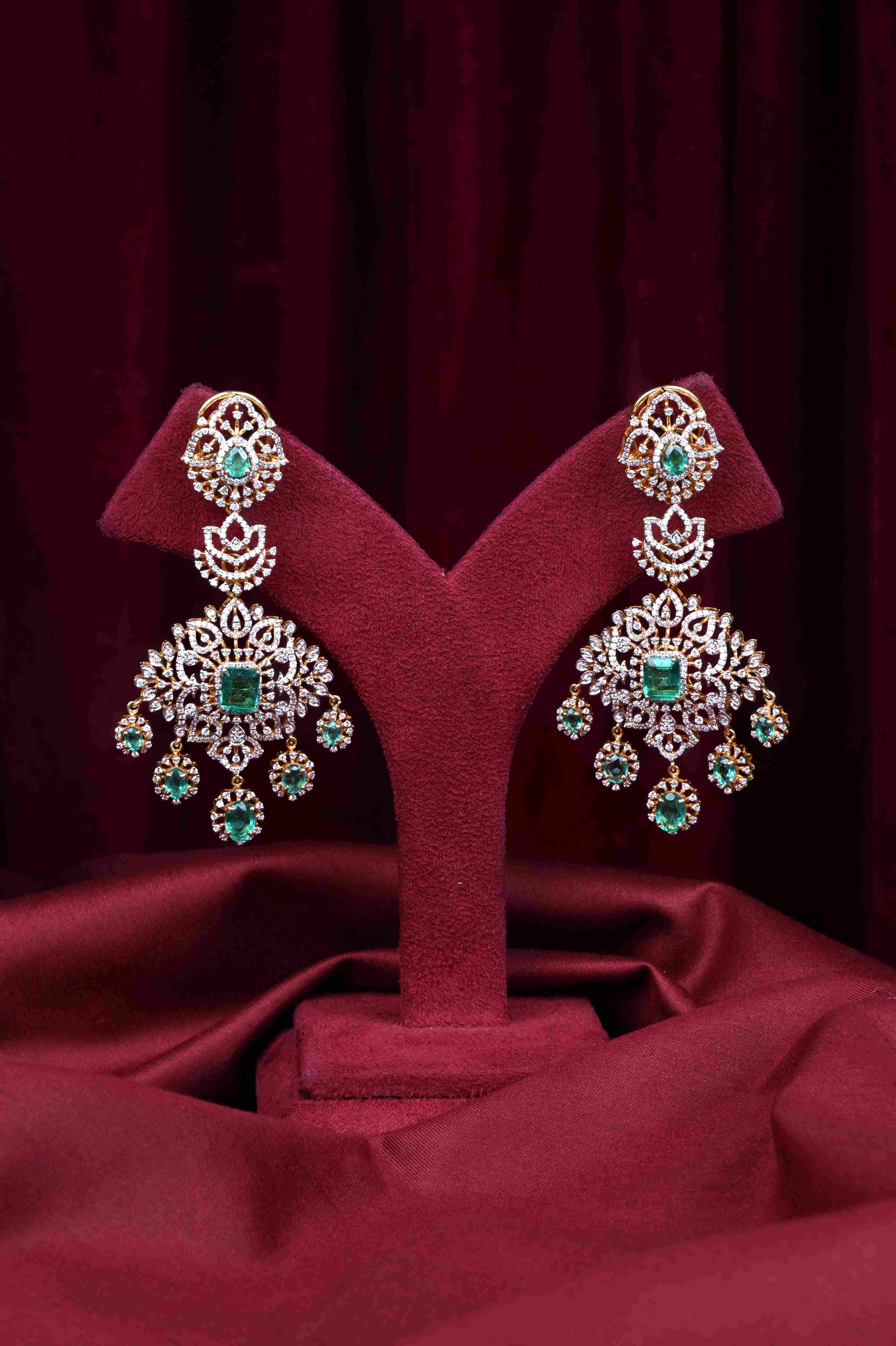 Brinda Gold and Diamonds - Royal Green Chandbali Earrings