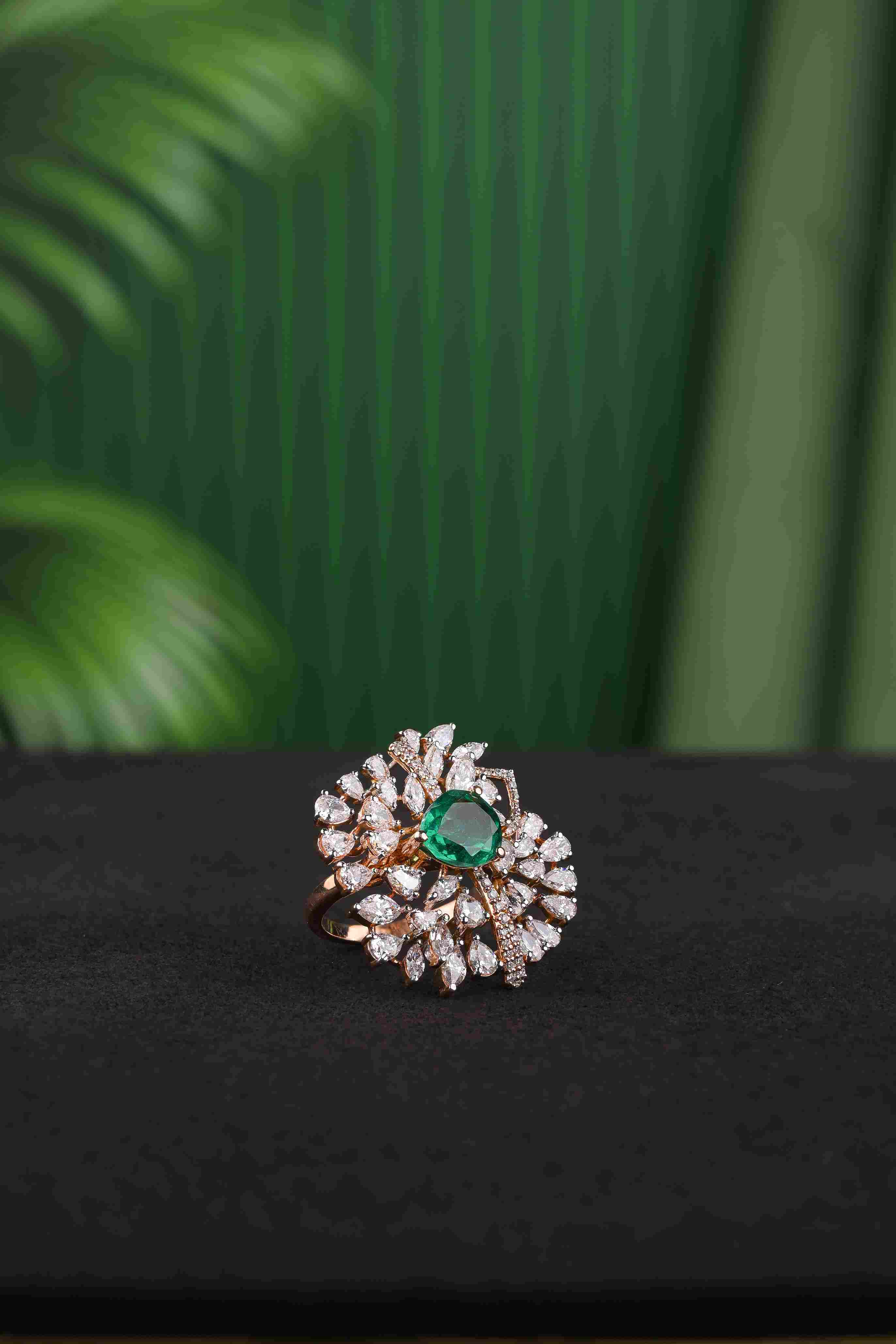 Brinda Gold and Diamonds - Emerald Bloom Diamond Ring
