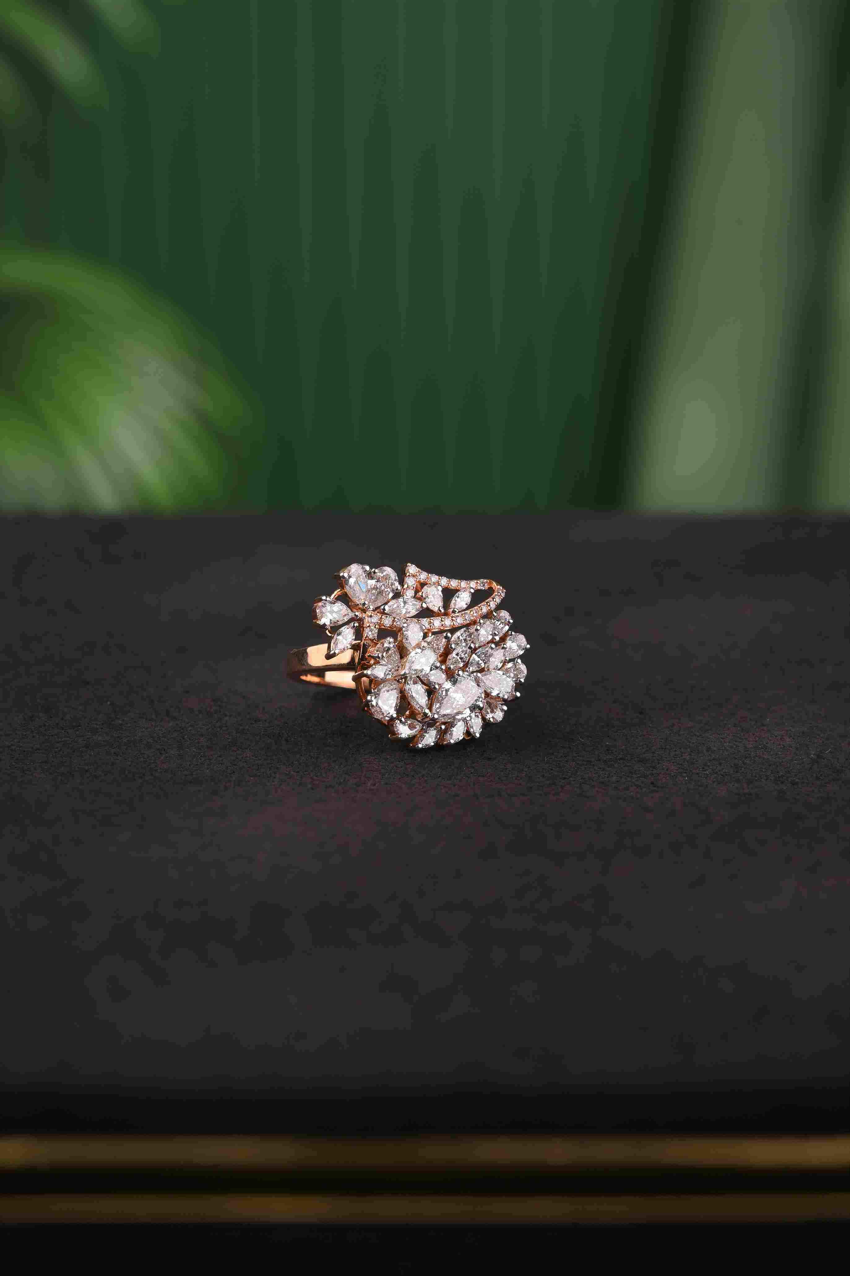 Brinda Gold and Diamonds - Crystal Petal Cluster Ring