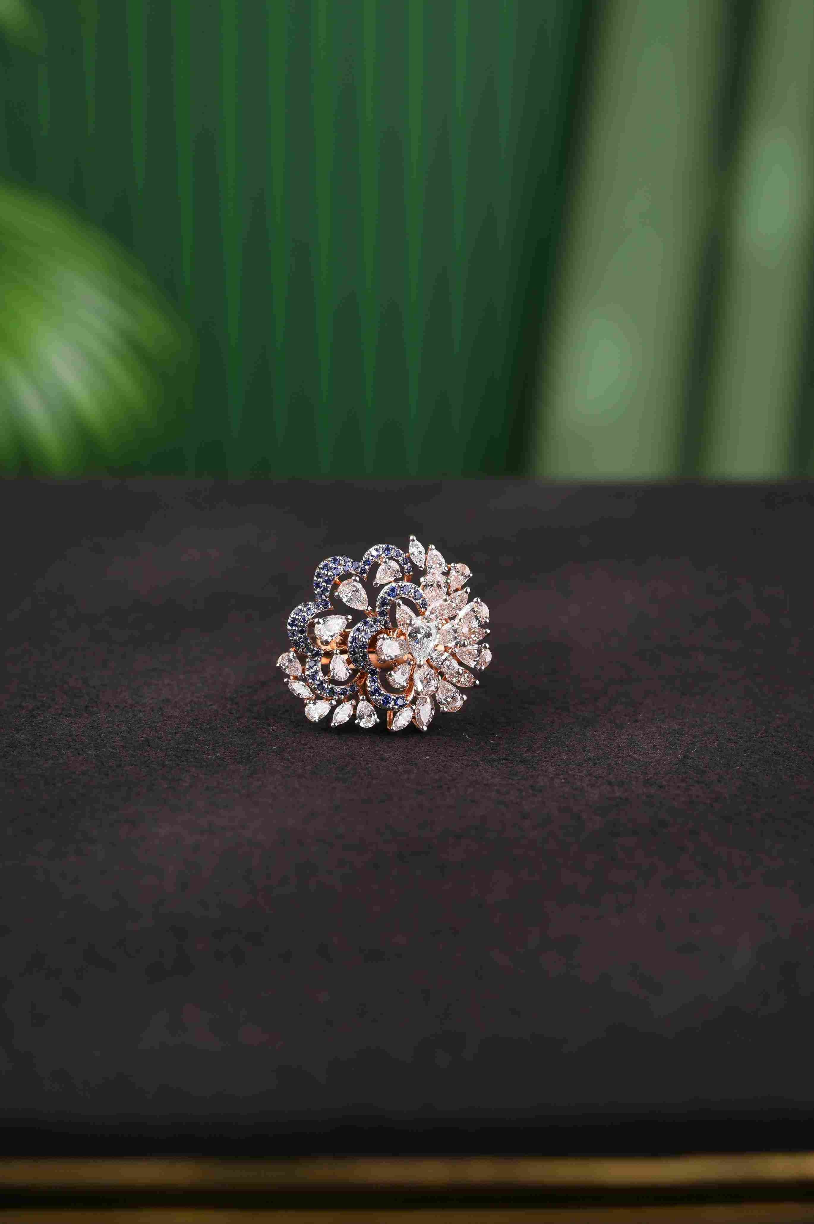 Brinda Gold and Diamonds - Sapphire Blossom Dual-Tone Ring