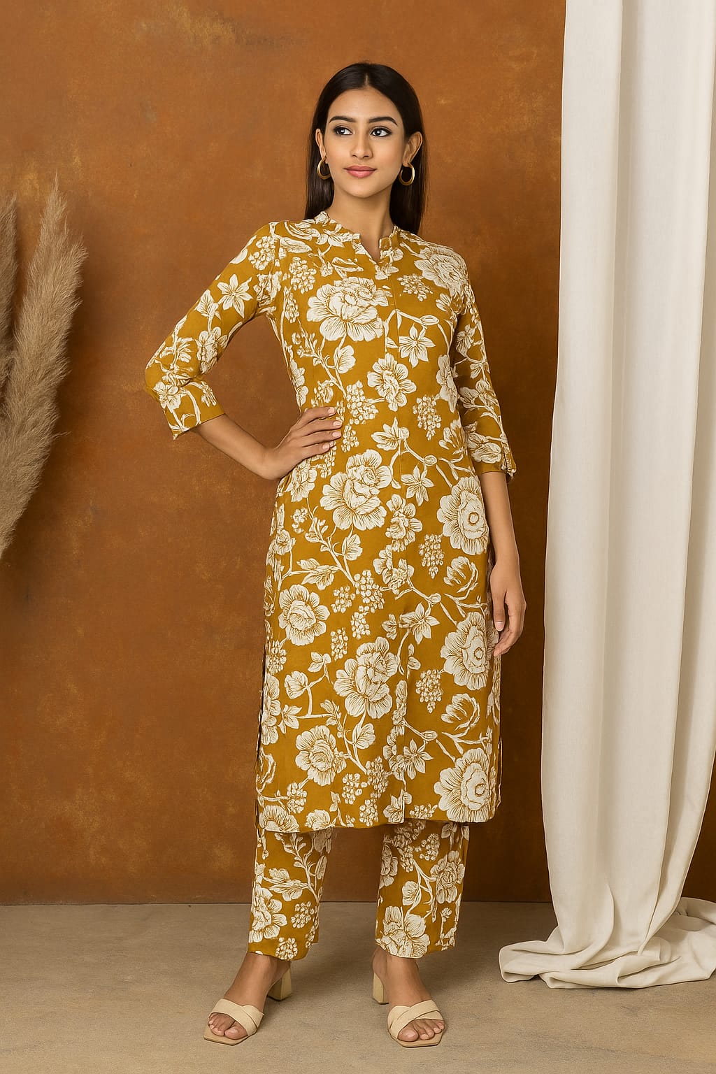 D.Gokuldas NX - DARK MUSTARD FLOWER CORD SET