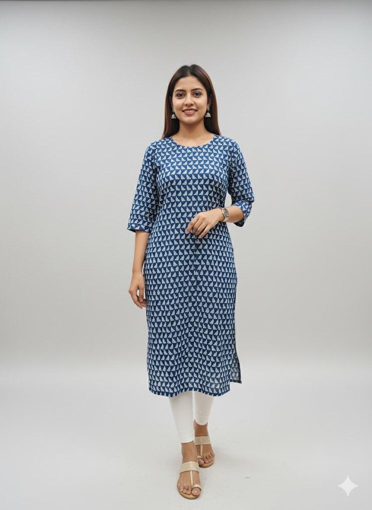D.Gokuldas NX - Blue & White printed Kurti