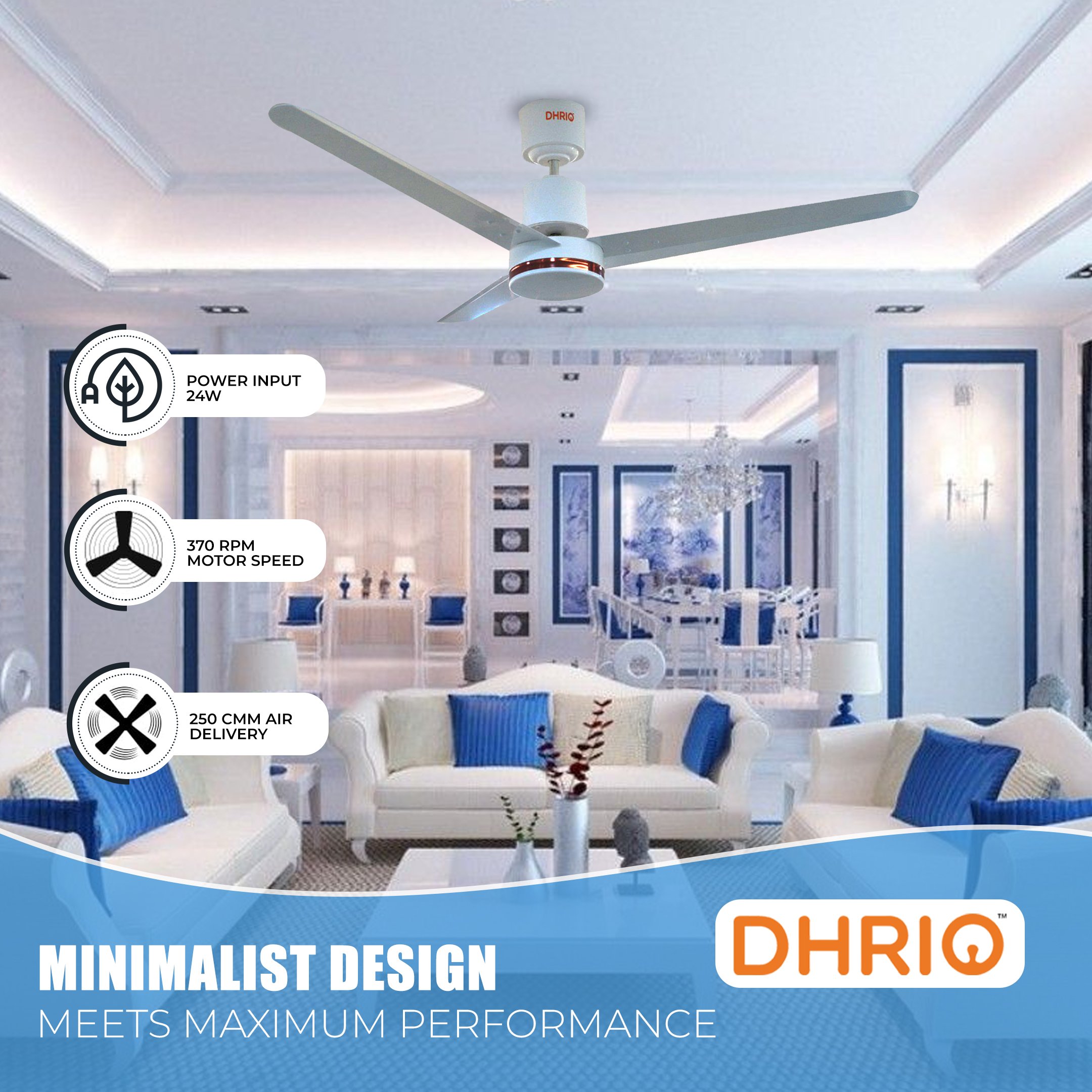 Dhrio - Dhrio AeroFlow Modern 3-Blade Ceiling Fan