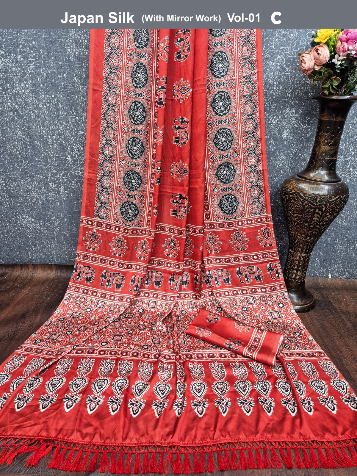 Diya sarees - Ajrak elephant Japan silk saree