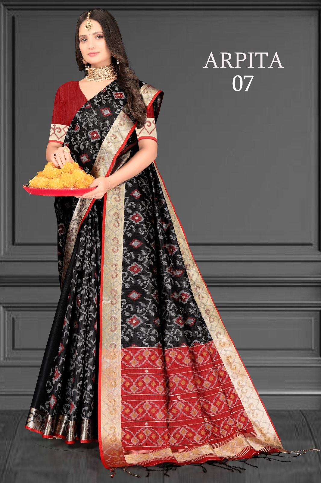 Diya sarees - Black Pochampally Cotton Silk Saree