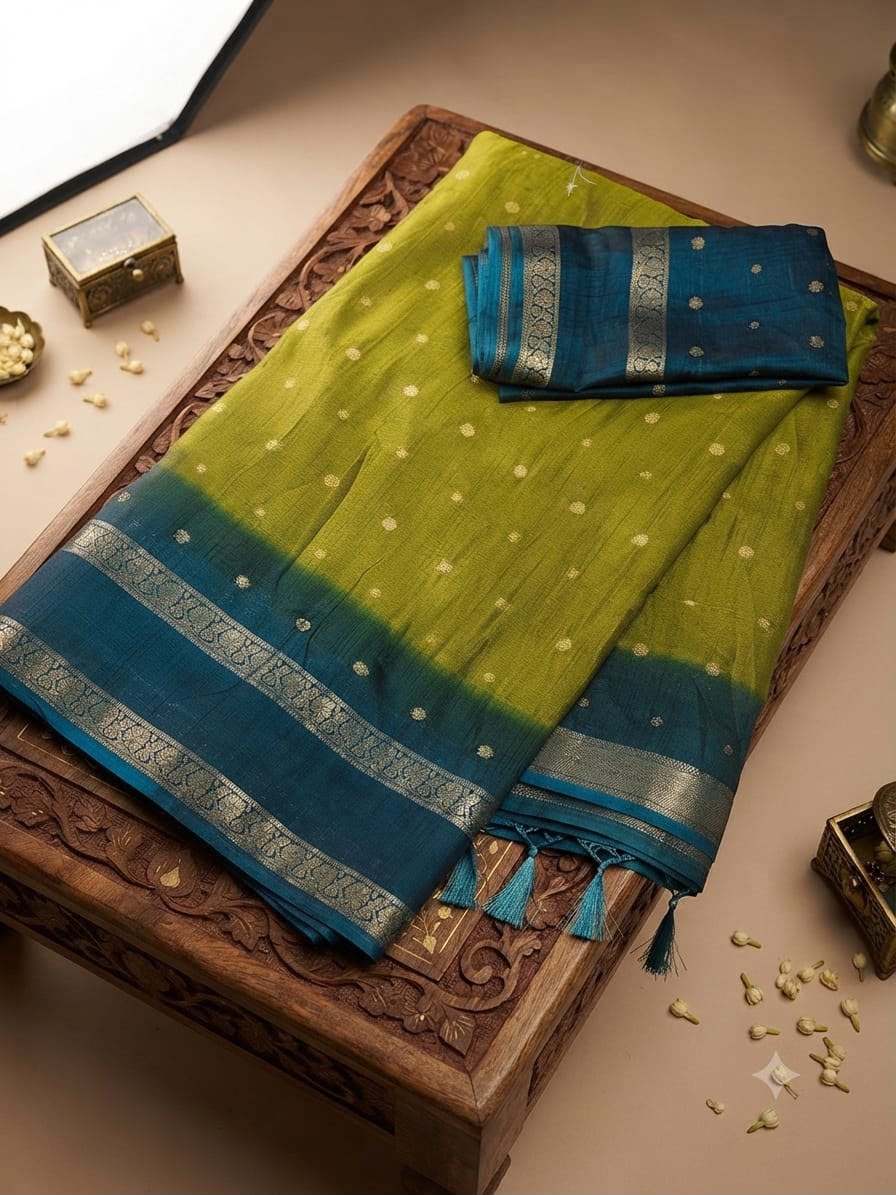 Diya sarees - Green and Blue Silk Saree