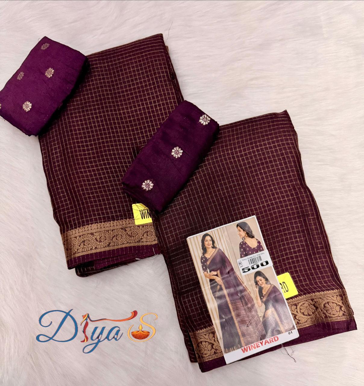 Diya sarees - Wine Celebrity Inspired Mangalgiri Small Checks Saree