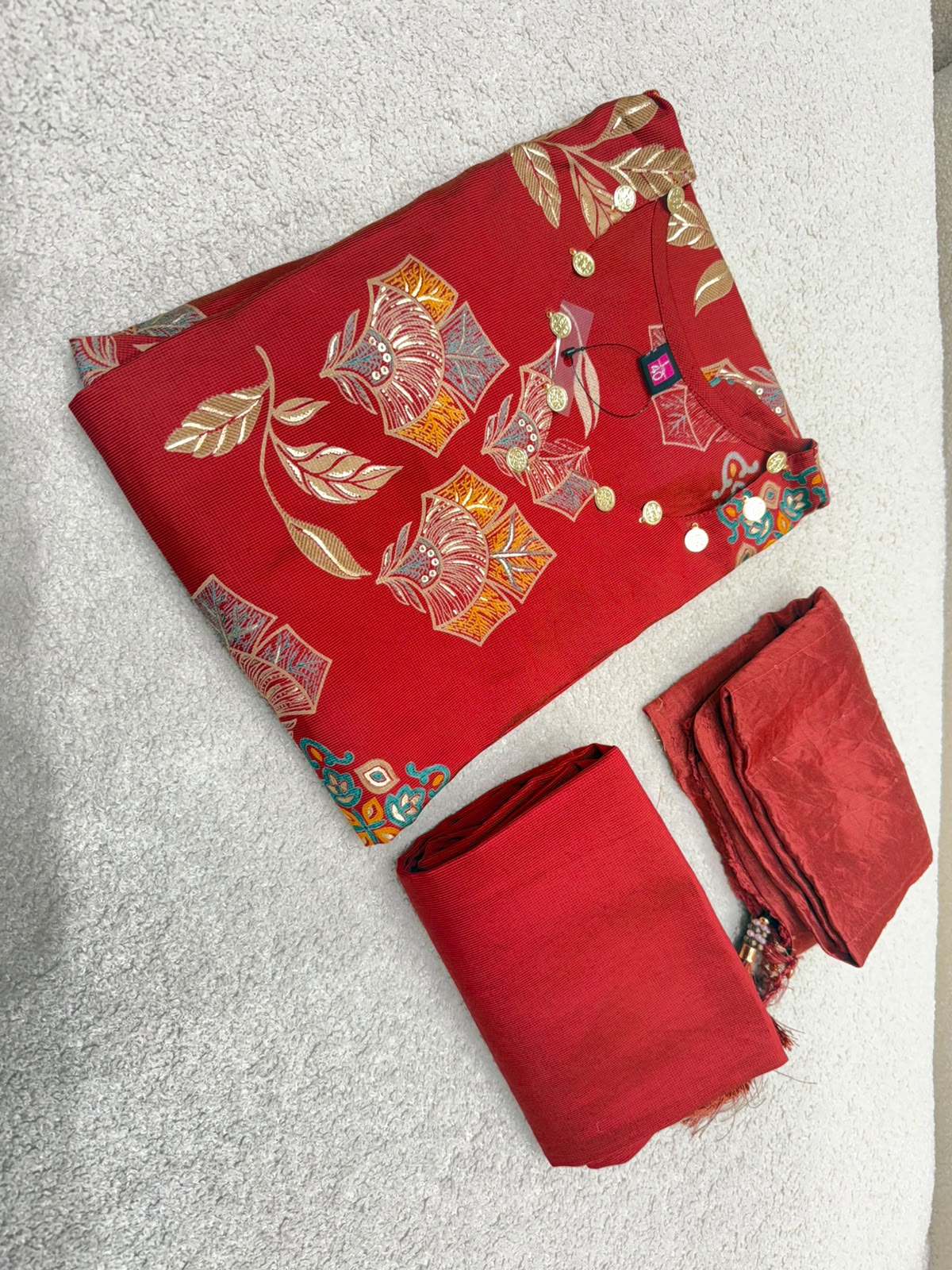 Diya sarees - Red Saffron 3-piece Kurti set