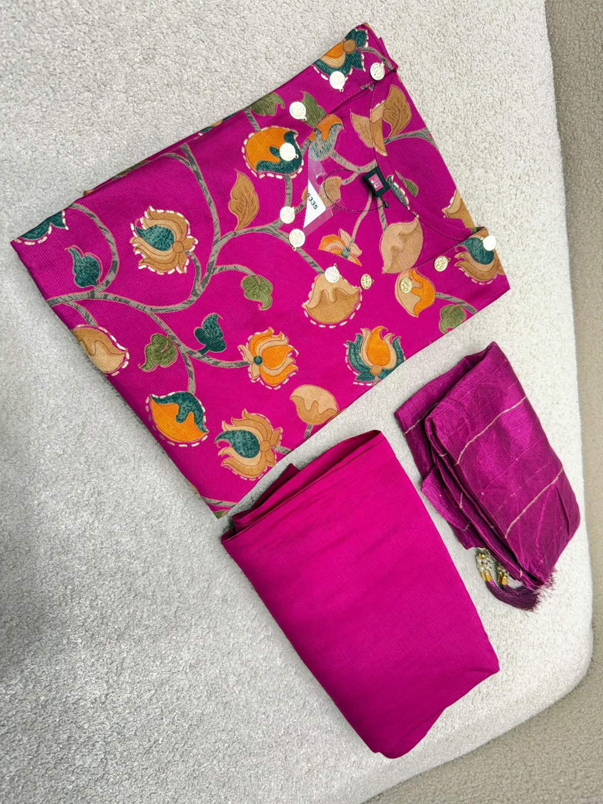 Diya sarees - Pink Saffron 3-piece Kurti set