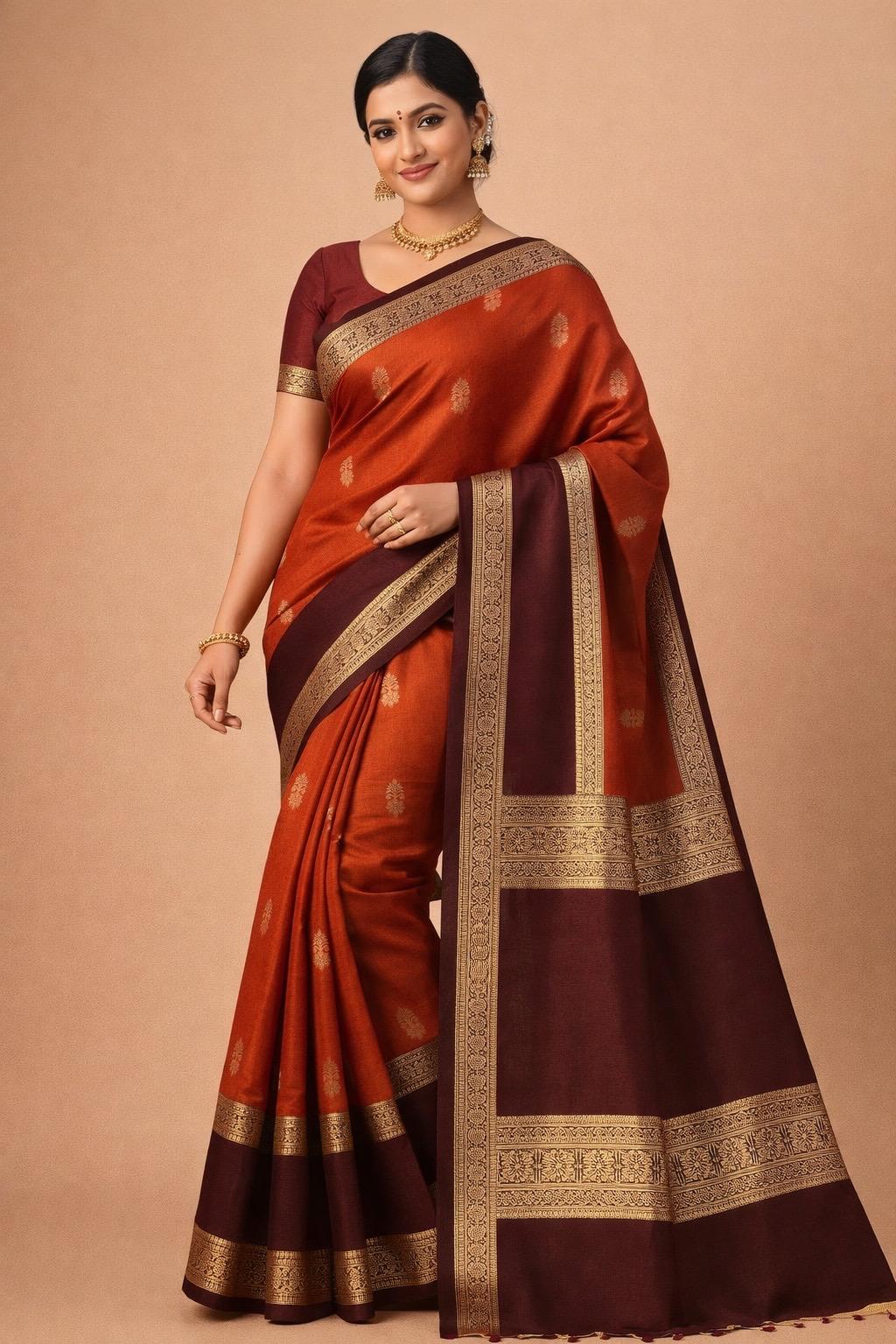 Diya sarees - Rust Soft silk saree