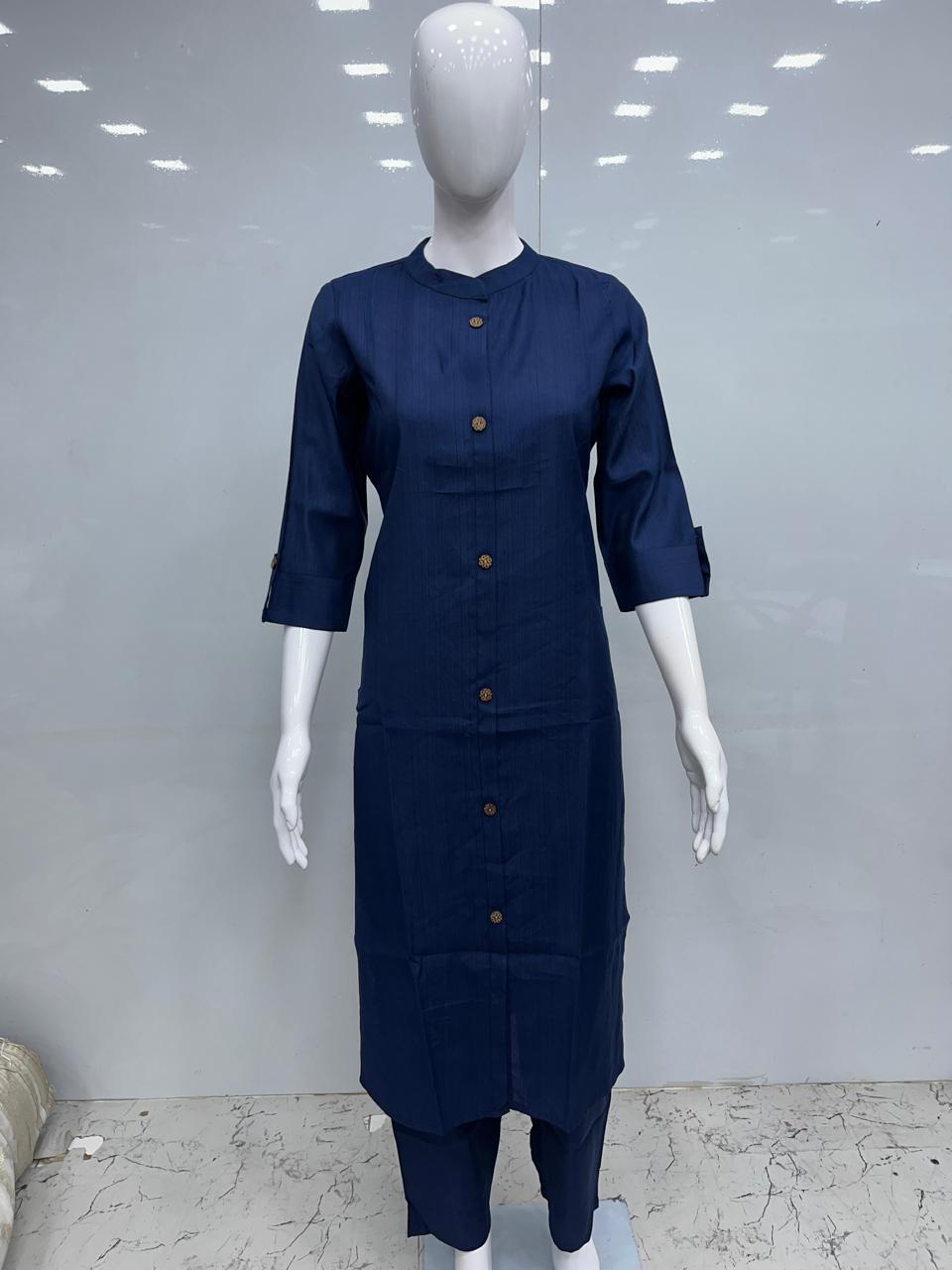 Diya sarees - Cotton Plain Cord Set-blue