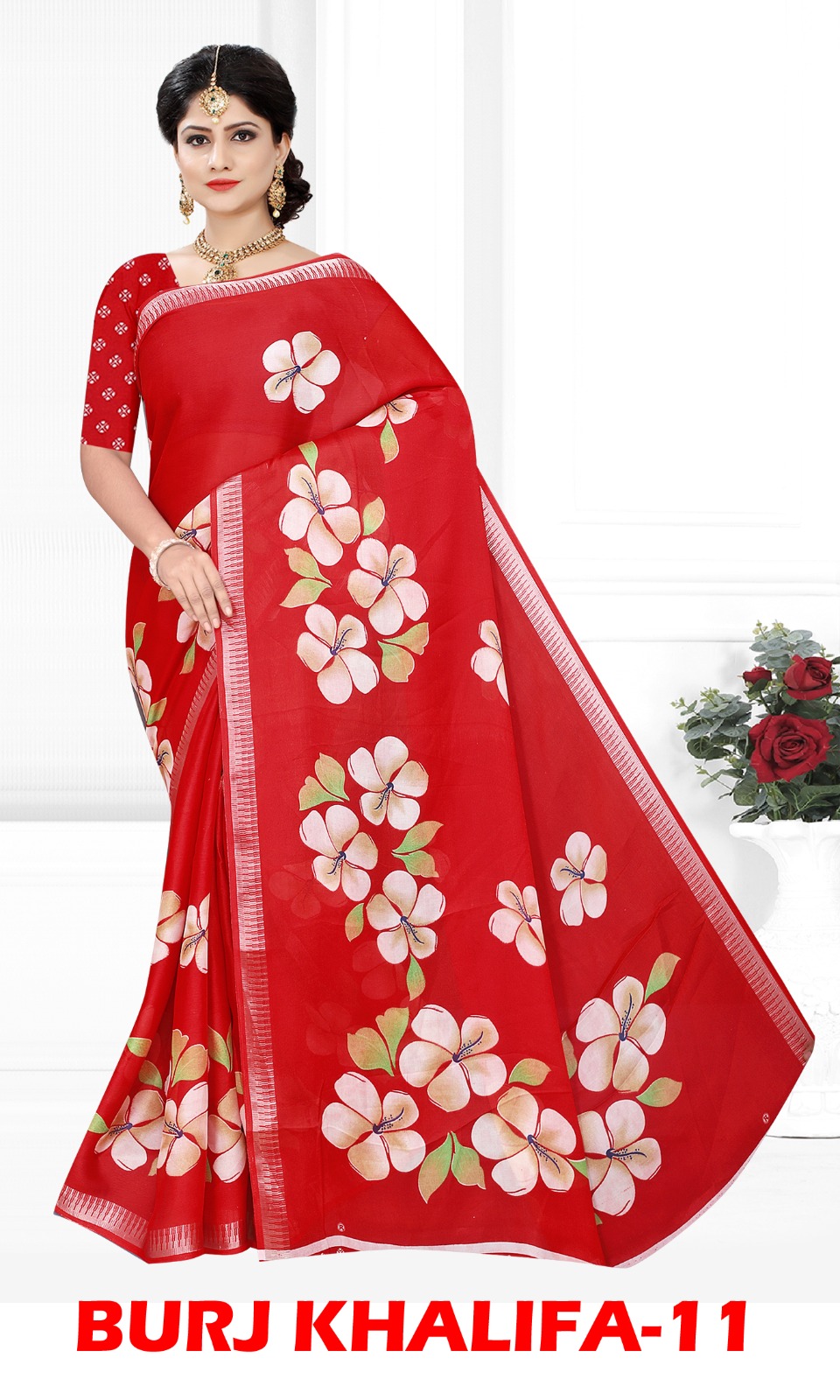 Diya sarees - Red Marshmallow Floral Saree