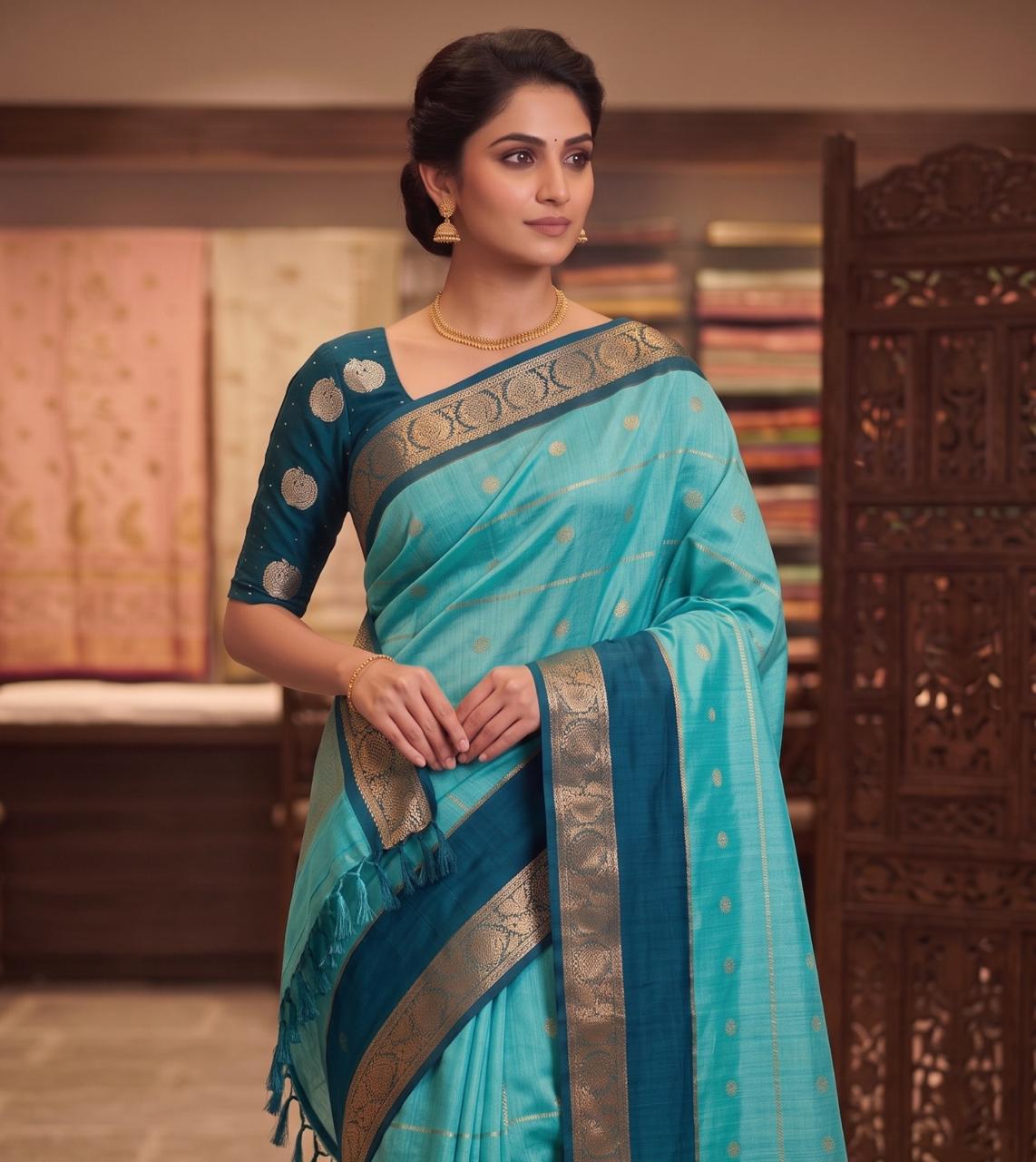 Diya sarees - Sky Blue Dola Silk Saree
