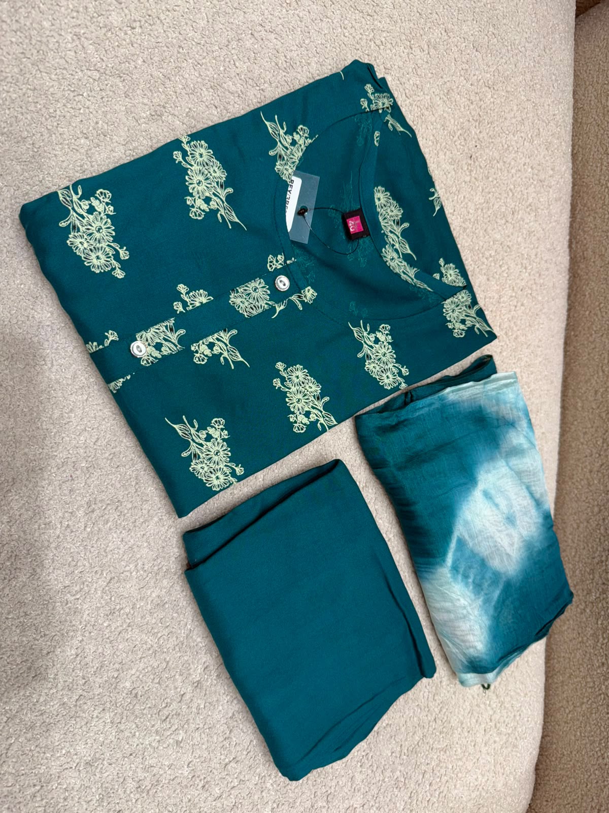 Diya sarees - Dark Green Cambric Cotton Kurti Set
