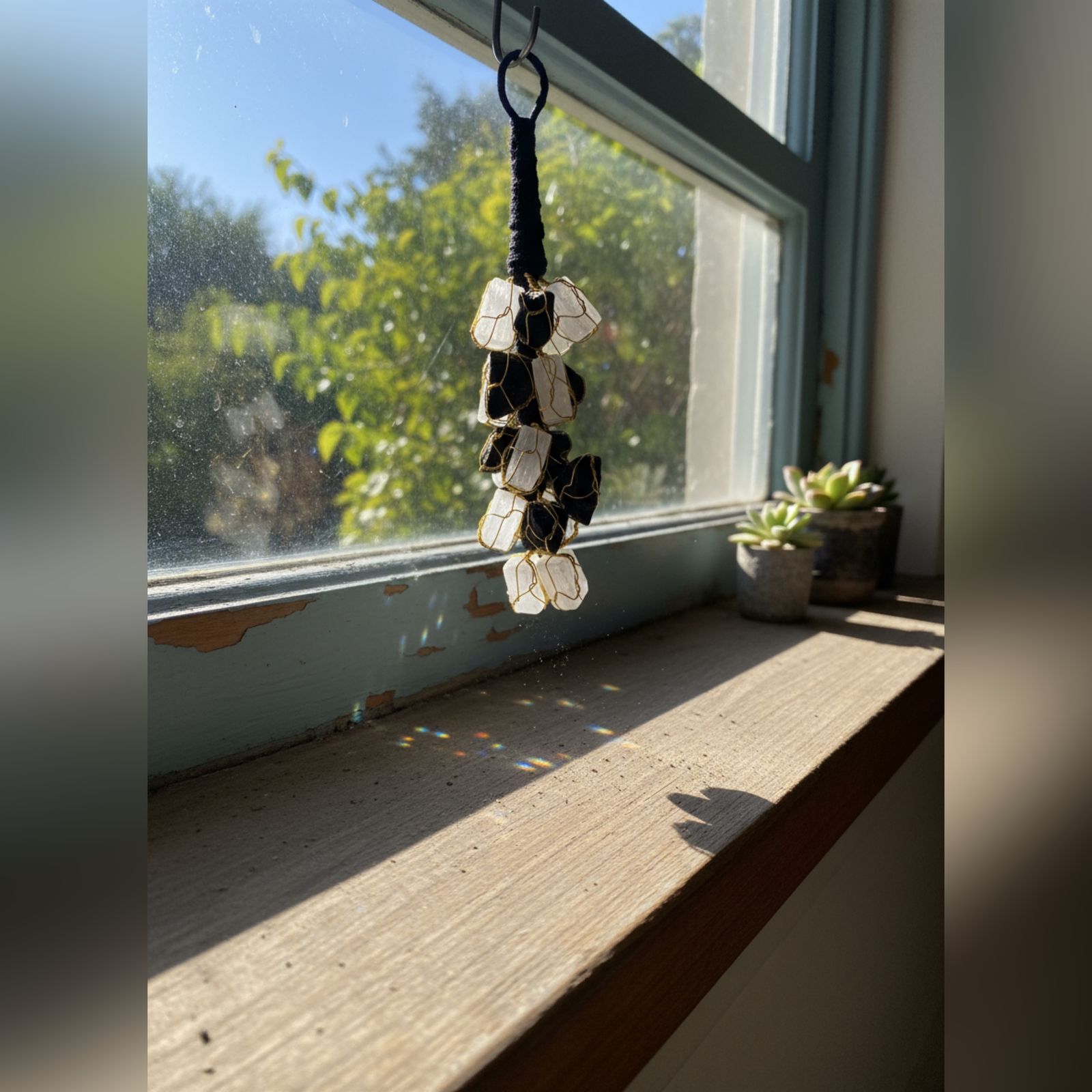 Evaarah - 🍇 Selenite & Black Tourmaline Grape Bunch - For Cleansing & Protection