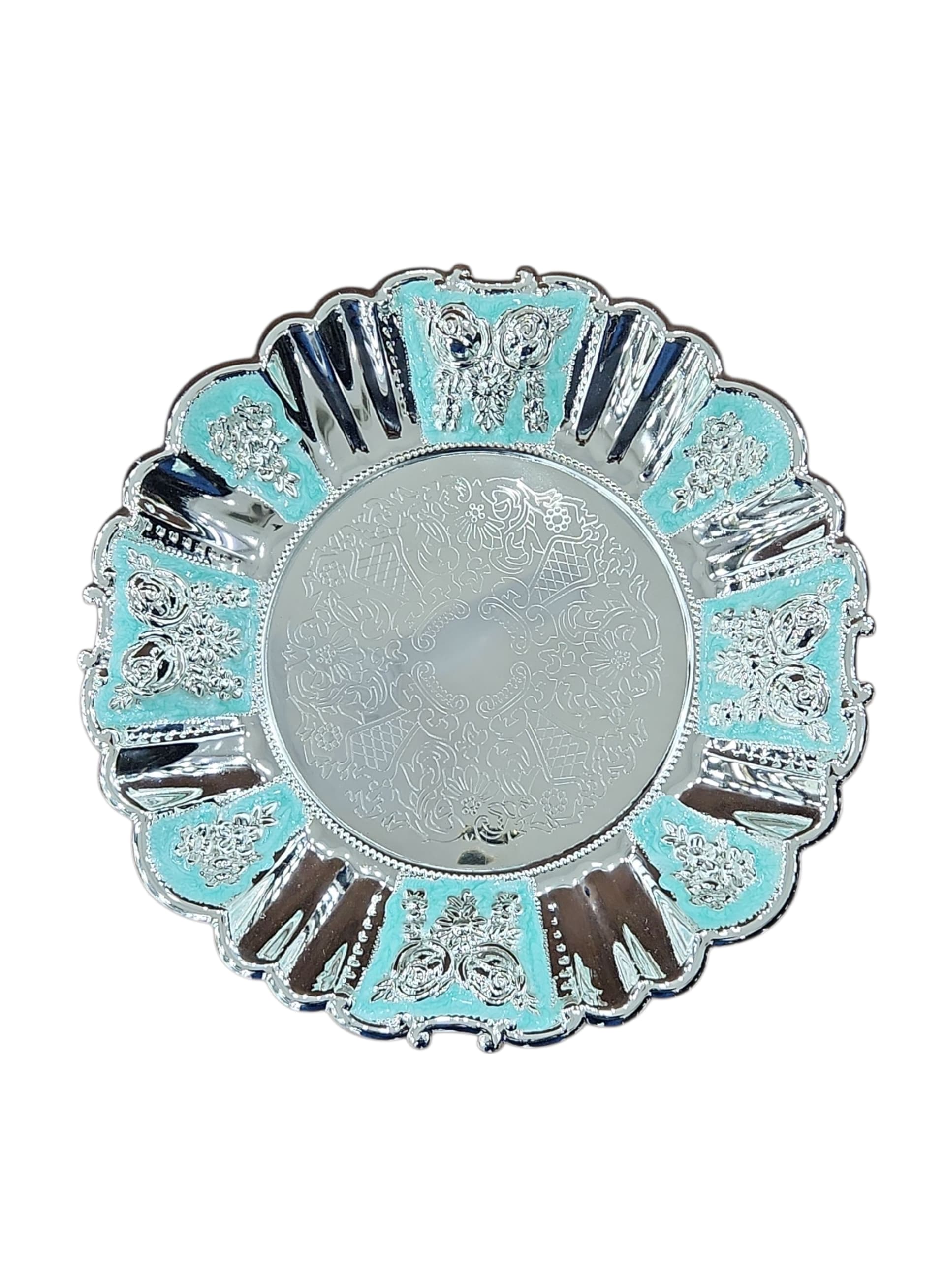 Round Silver-Plated Platter with Enamel