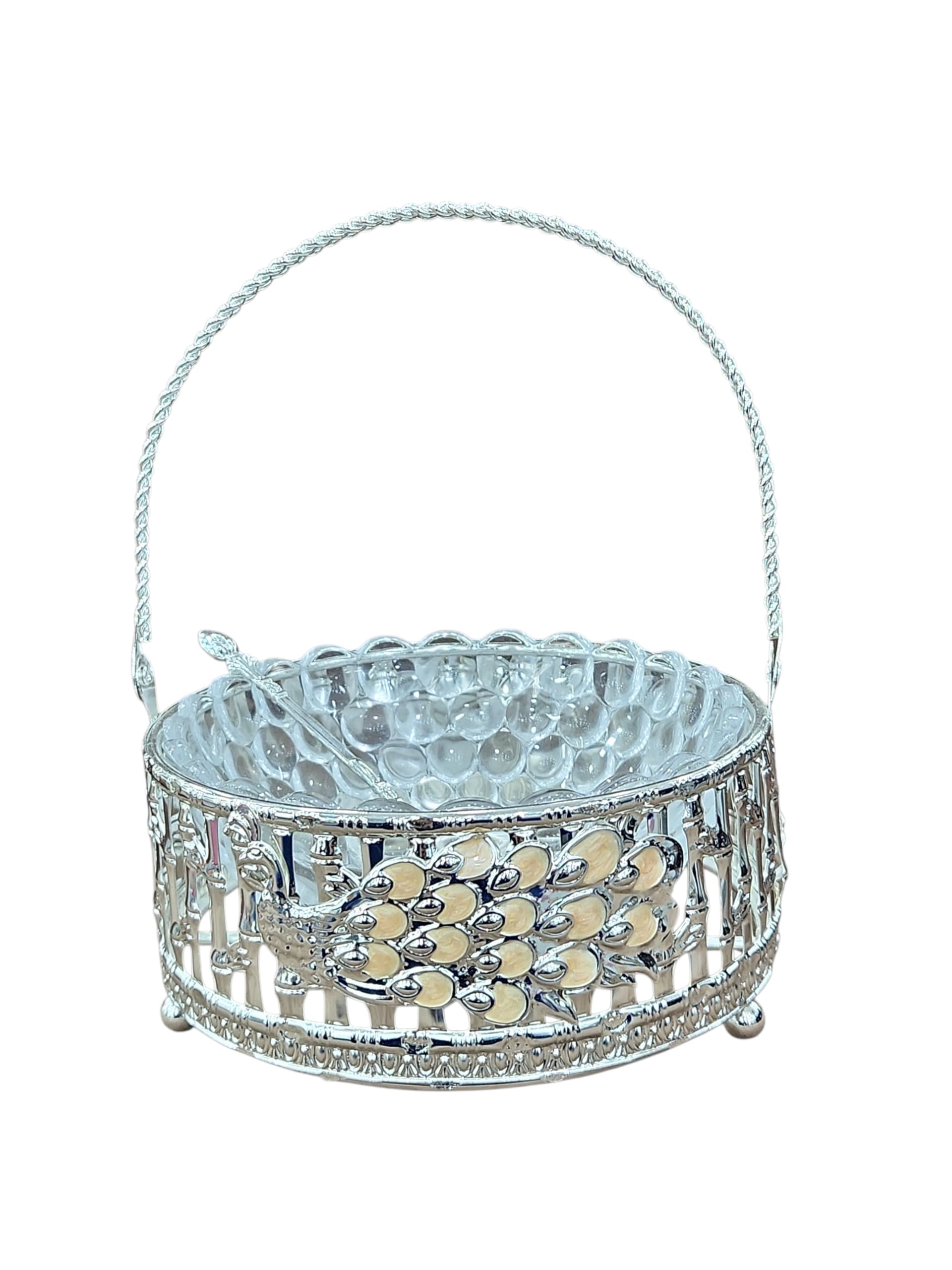 Silver-Coated Peacock Design Dry Fruit & Sweet Basket