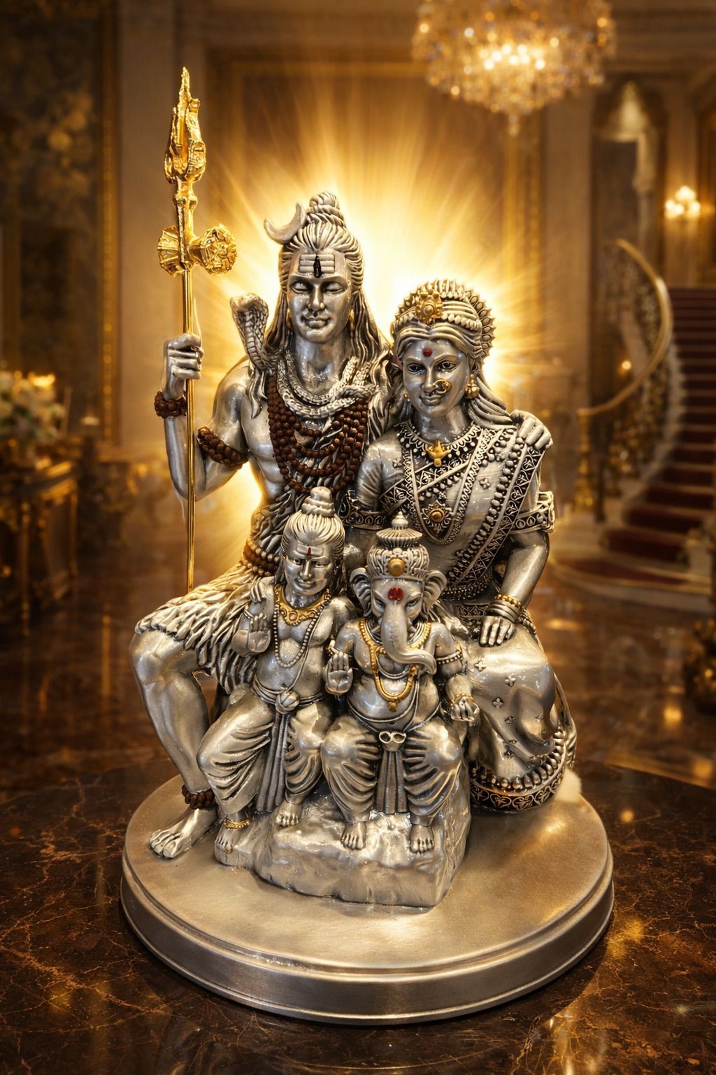 Lord Shiva Family Statue with Ganesha and Kartikeya