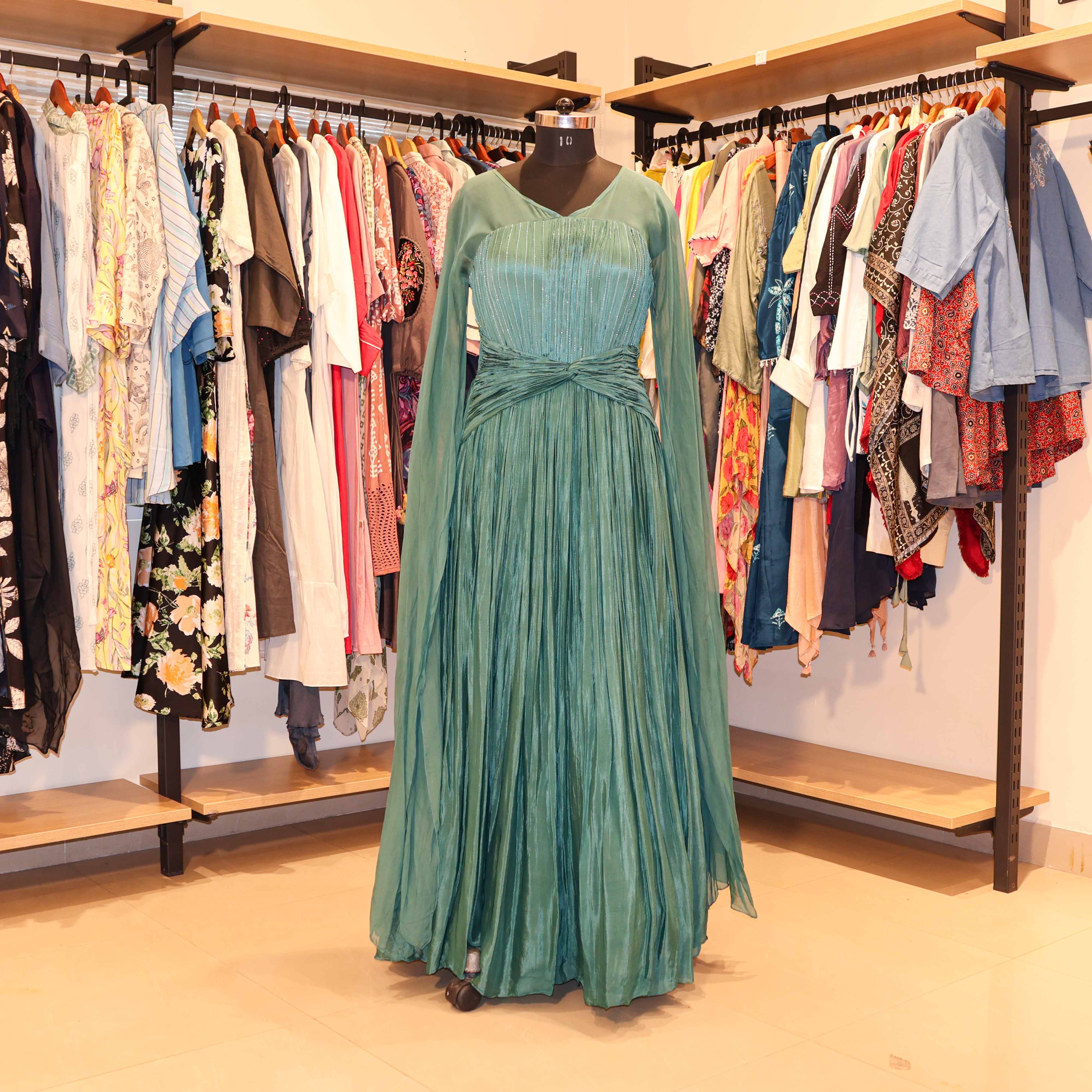 best ladies dresses shop in hyderabad Green Long Gown near me x-styleCode:PGFAB140
