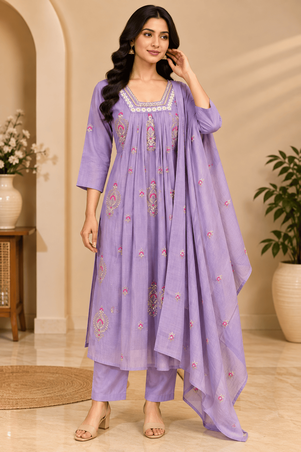 Kamal Exclusive - Pastel Embroidered 3-Piece Kurta Pant Dupatta Set
