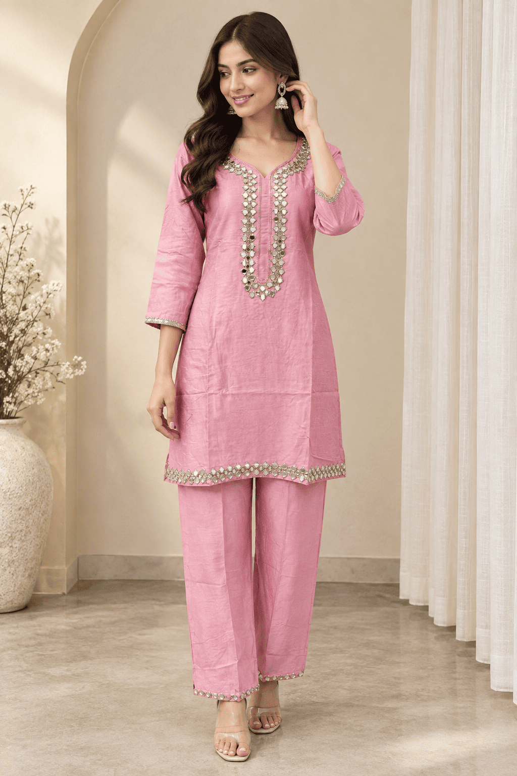 Kamal Exclusive - Rose Pink Mirror Work Co-Ord Set