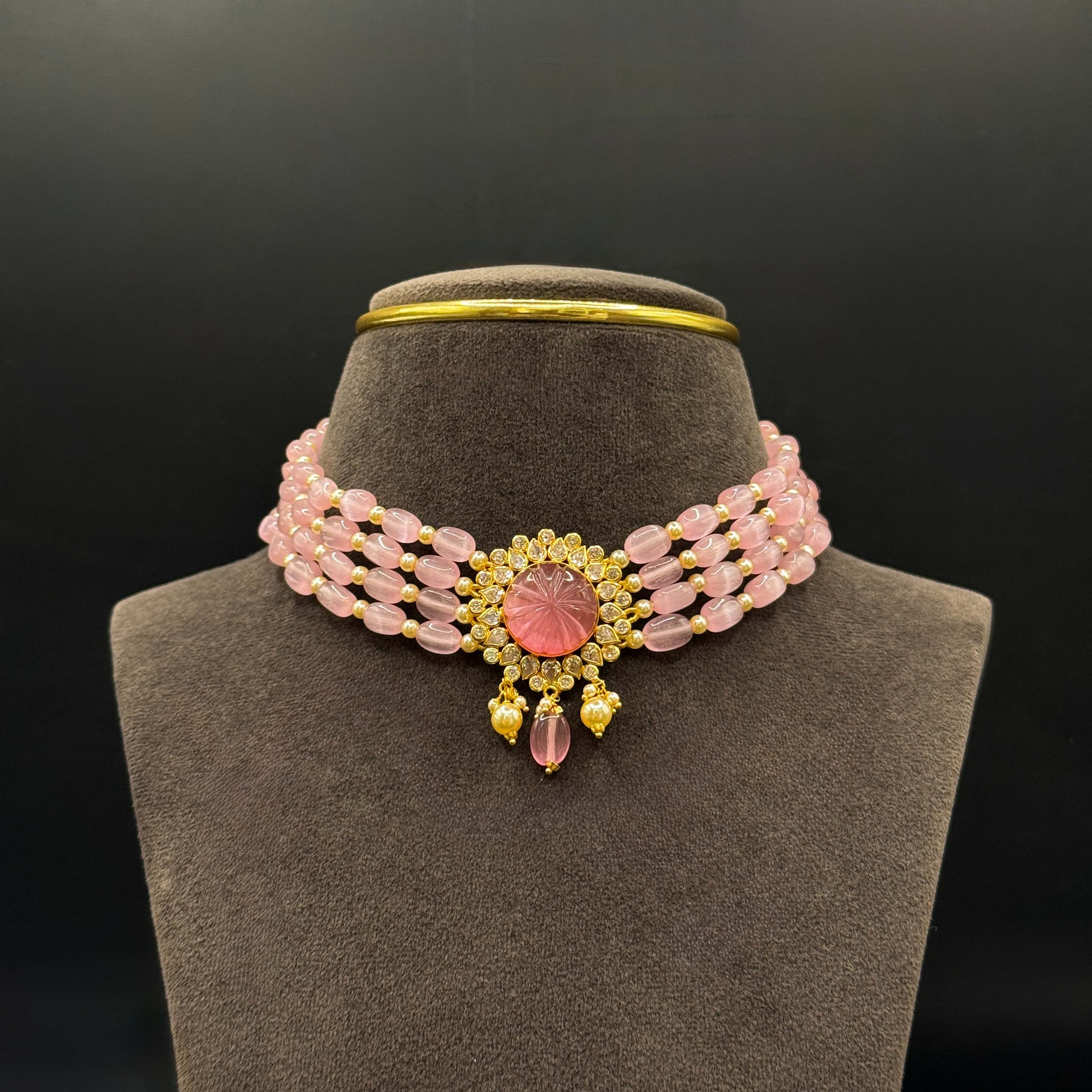 Kimtee Jewellers - Pink Round Lightweight 916 Gold Choker