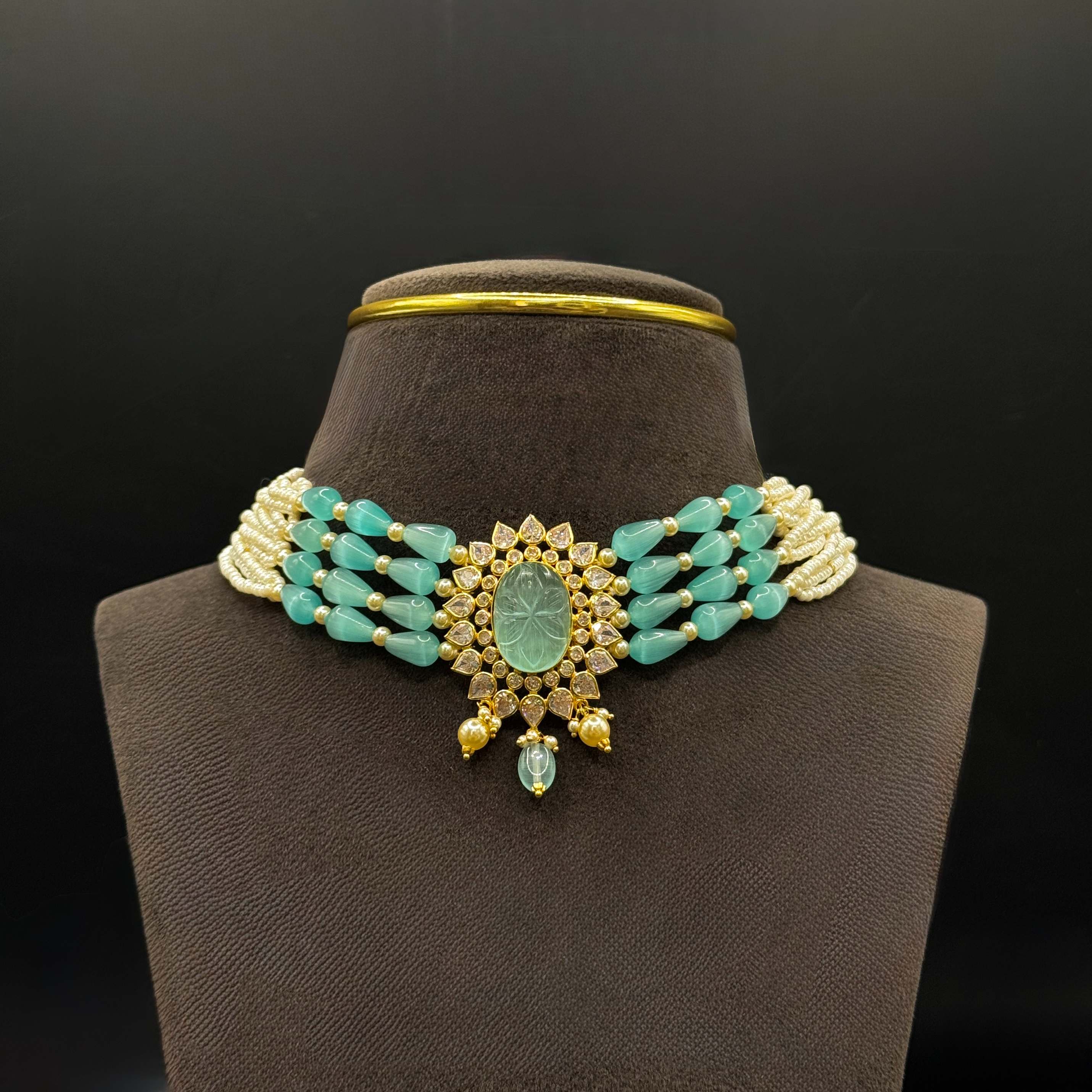 Kimtee Jewellers - Teal Pearl Oval Lightweight 916 Gold Choker