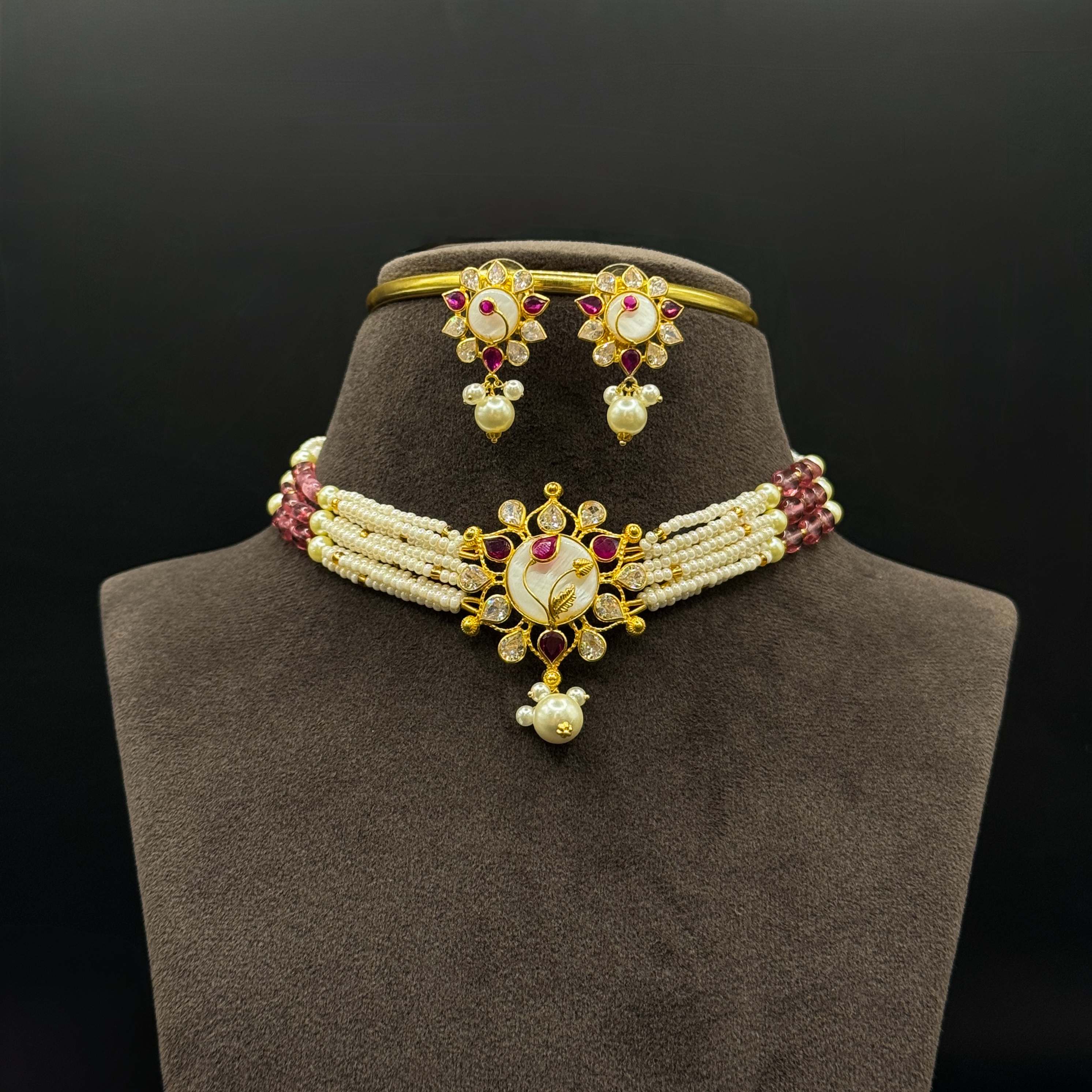Kimtee Jewellers - Mother Pearl Lightweight Gold Choker Set