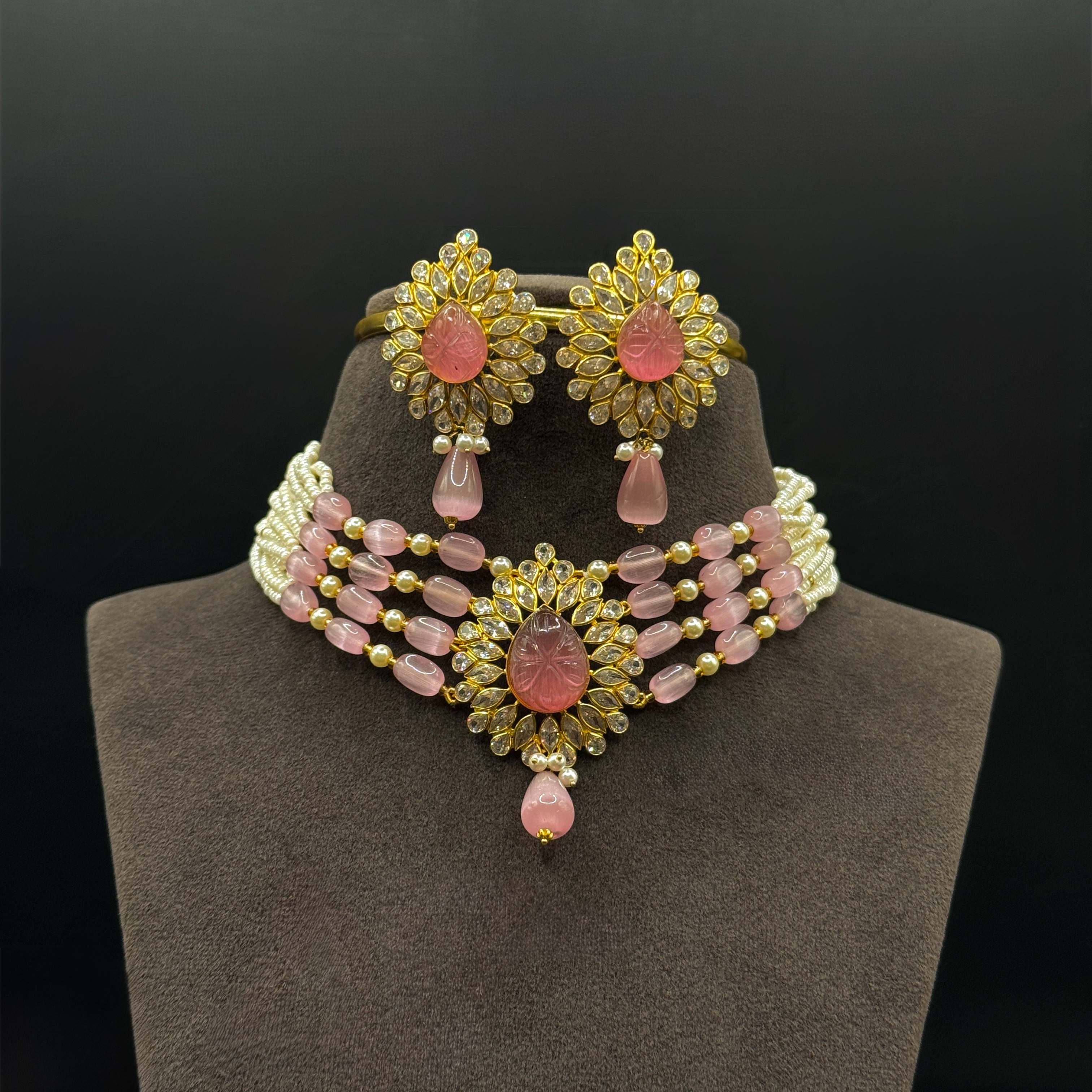 Kimtee Jewellers - Pink Pear Lightweight Gold Choker Set
